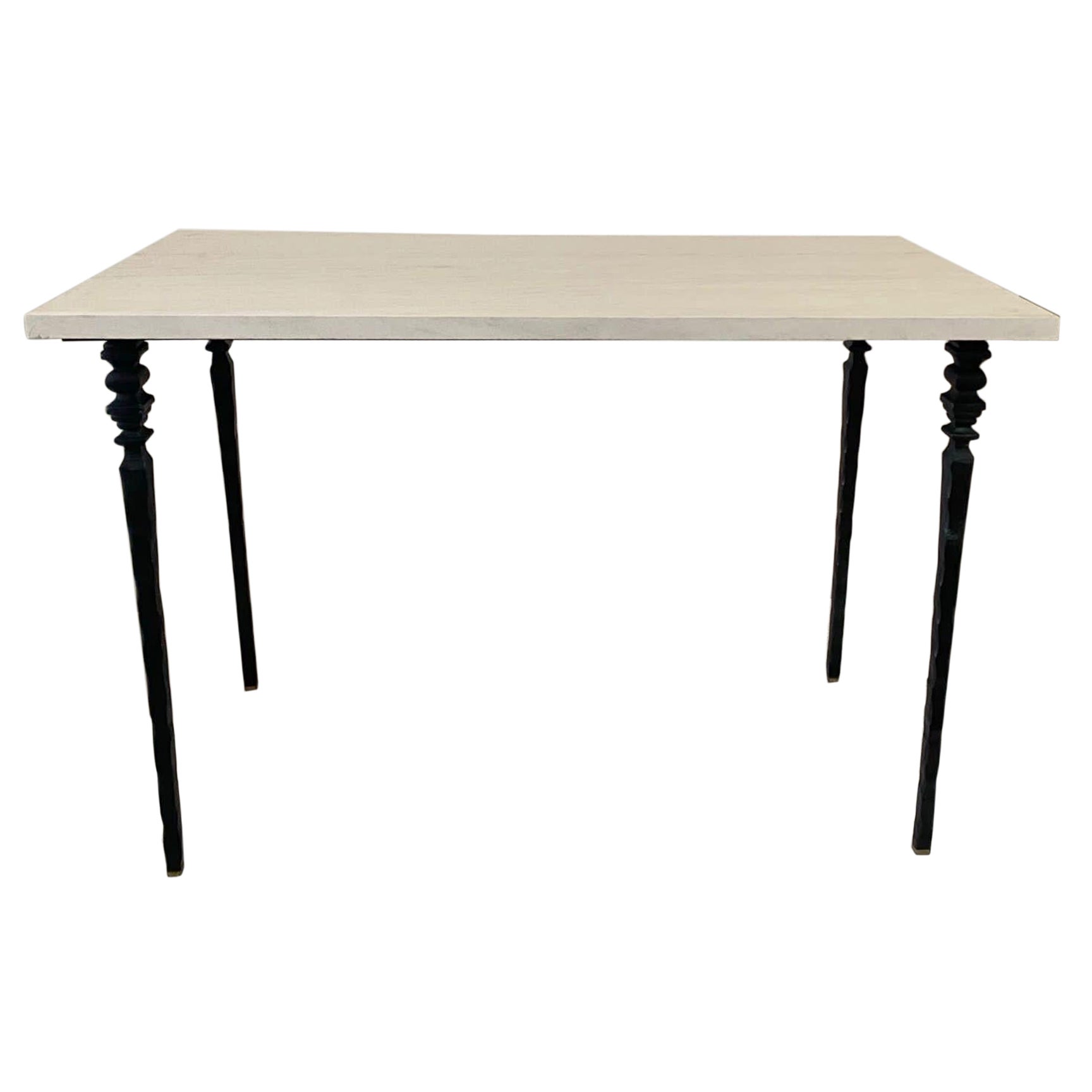 Solid Hammered Iron Console w/ Limestone Top