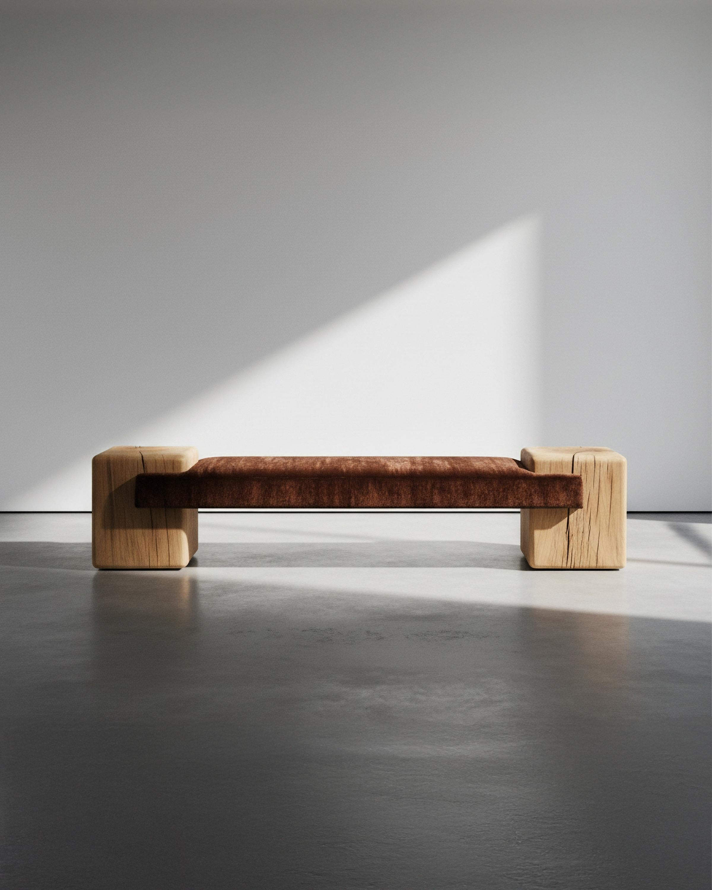 Banc Redux en chêne français massif sculpté à la main et en mohair Teddy par Slash Objects for Objects en vente 2