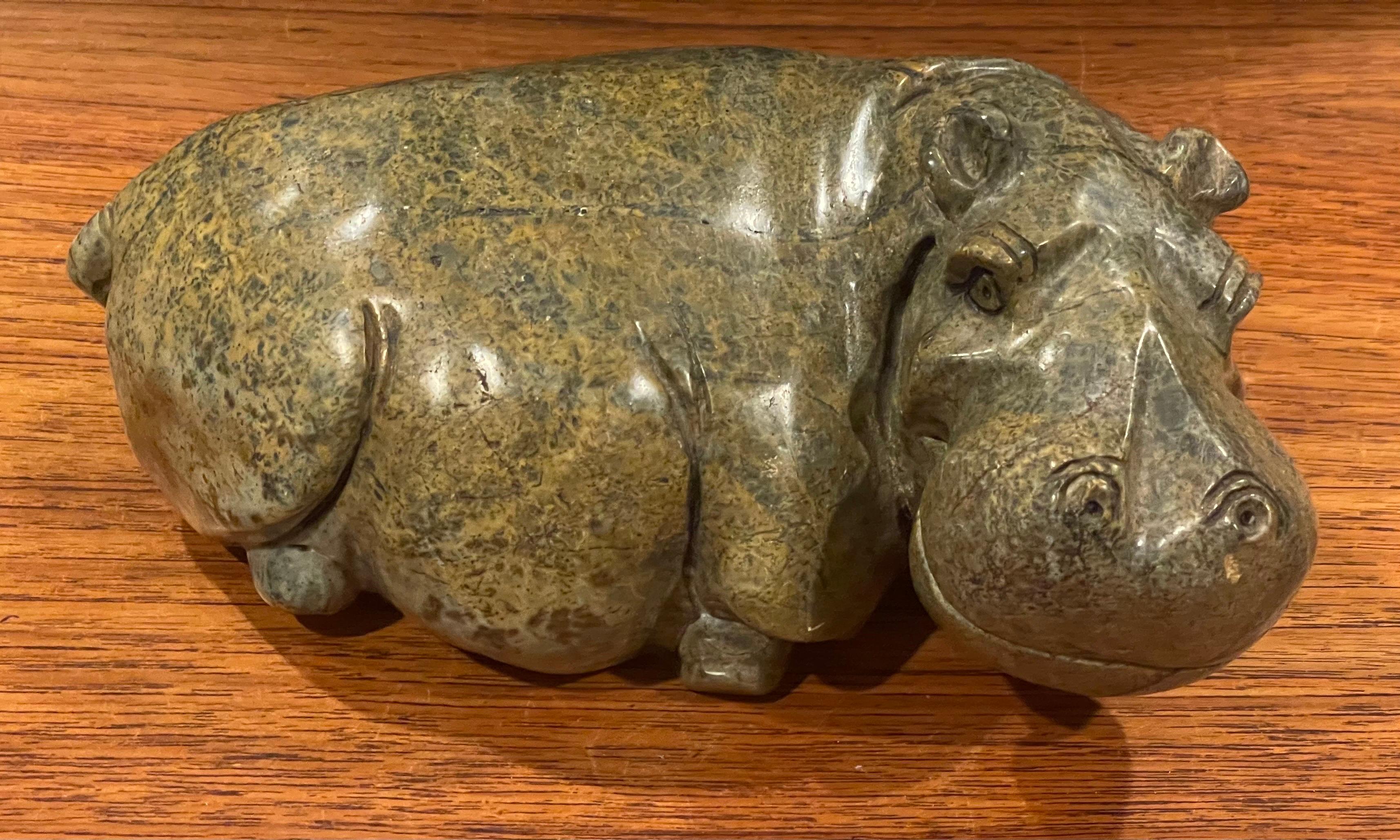 Solid Hand Carved Verdite African Hippopotamus Sculpture For Sale 3
