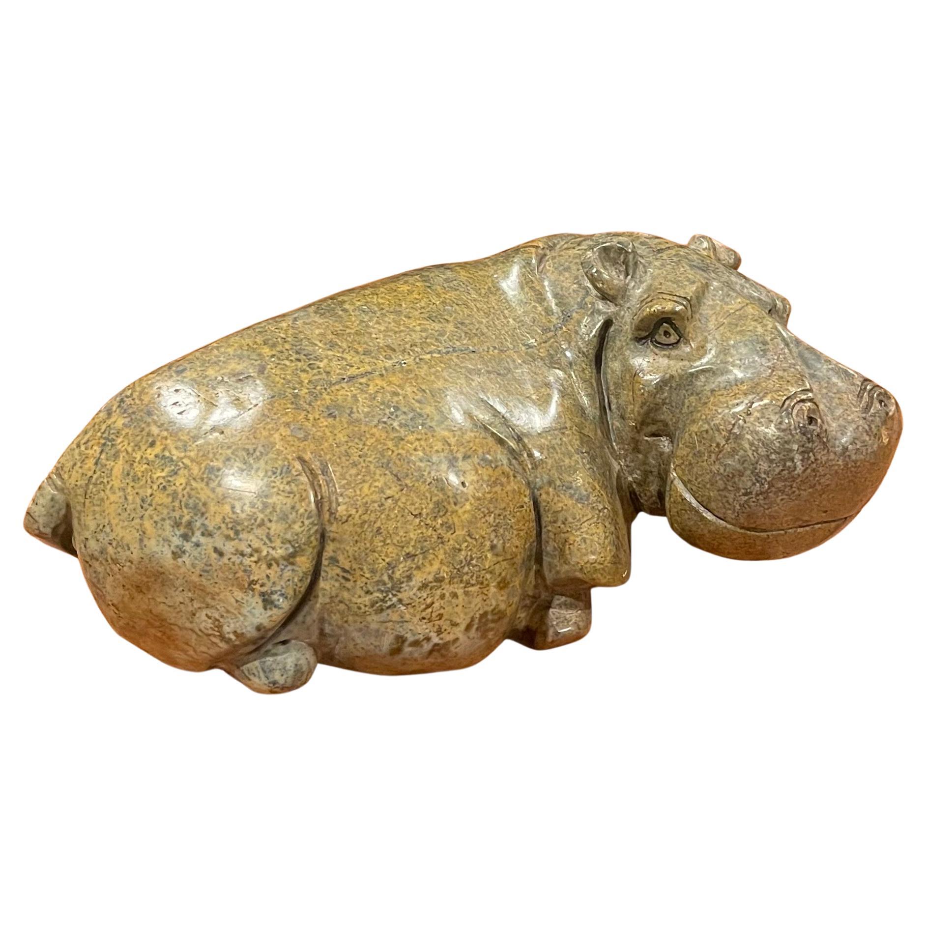 A very nice solid verdite hand carved figural hippopotamus sculpture, circa 1980s. The piece is in very good condition and measures 8.5