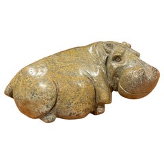 Solid Hand Carved Verdite African Hippopotamus Sculpture
