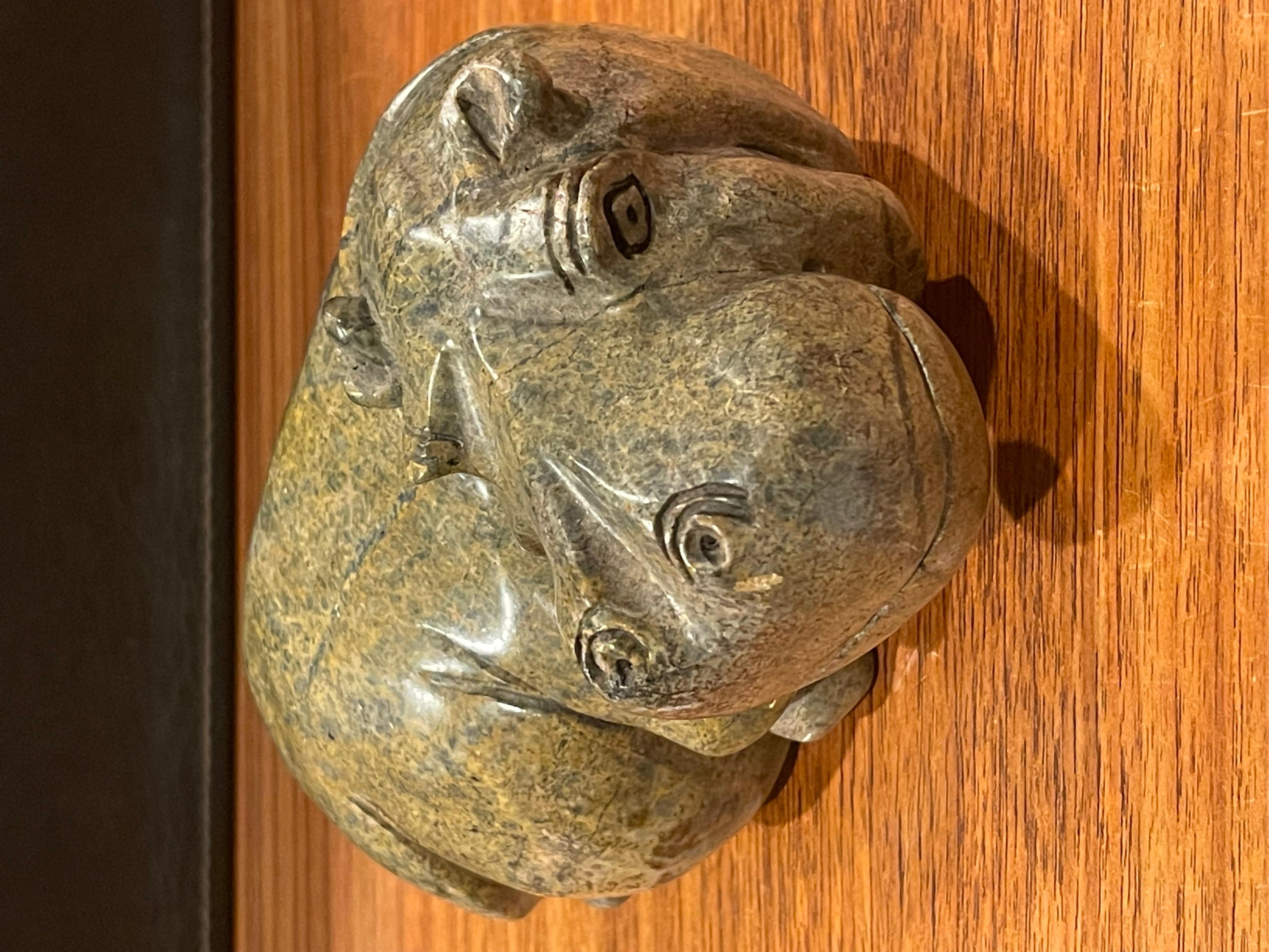 Zimbabwean Solid Hand Carved Verdite African Hippopotamus Sculpture For Sale