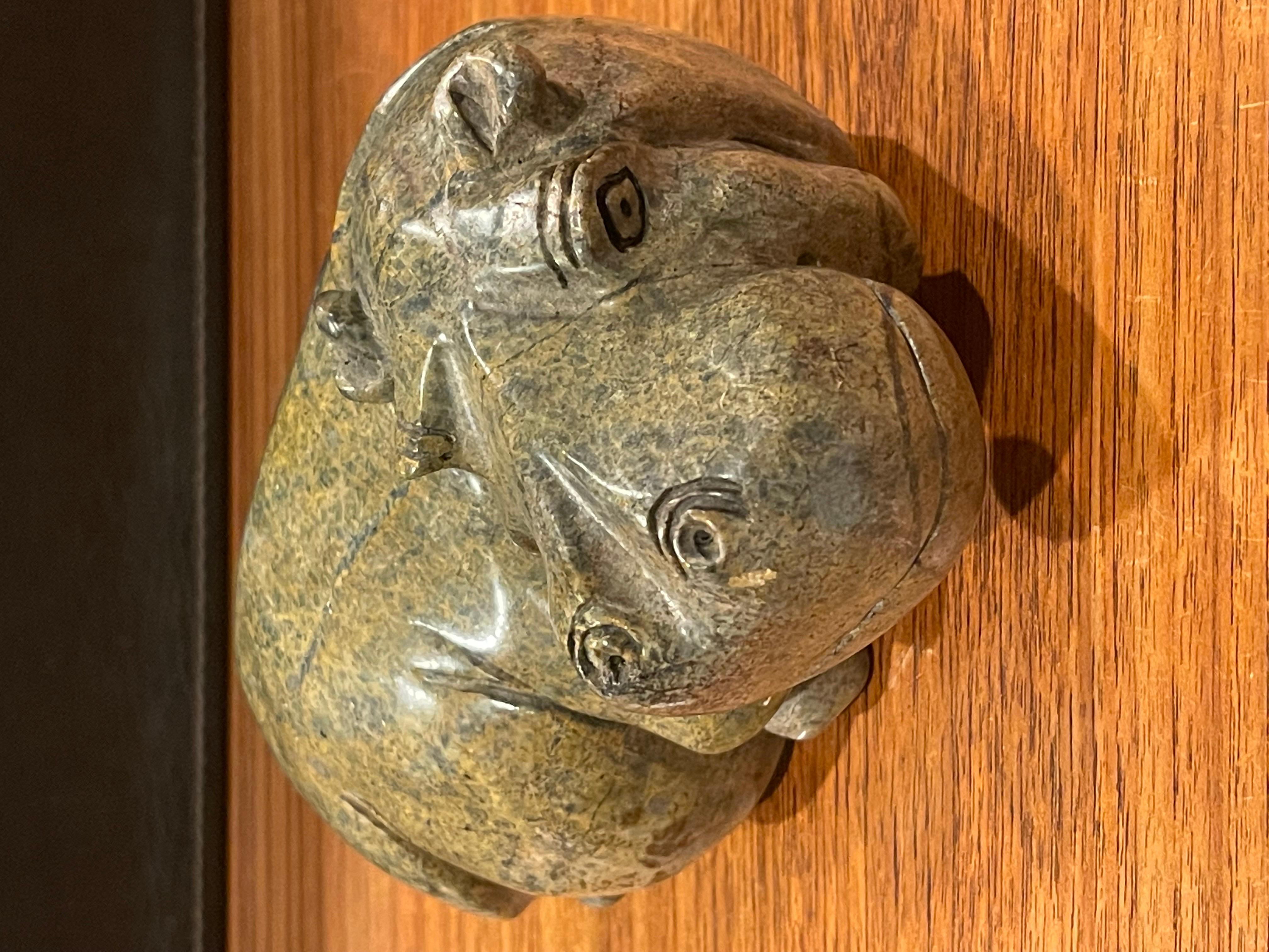 Hand-Carved Solid Hand Carved Verdite African Hippopotamus Sculpture For Sale