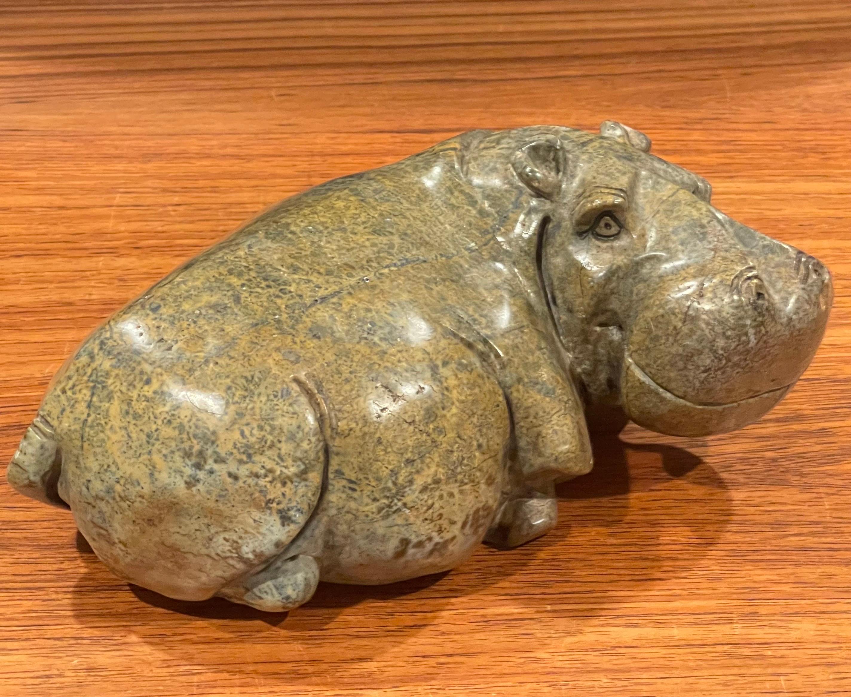Solid Hand Carved Verdite African Hippopotamus Sculpture In Good Condition For Sale In San Diego, CA