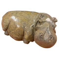 Solid Hand Carved Verdite African Hippopotamus Sculpture