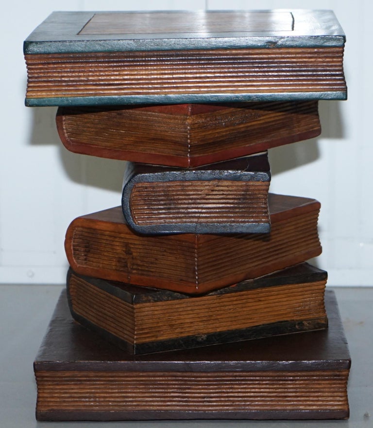Solid Hand-Carved Wood Scholars Library Stack of Books Side End Lamp ...