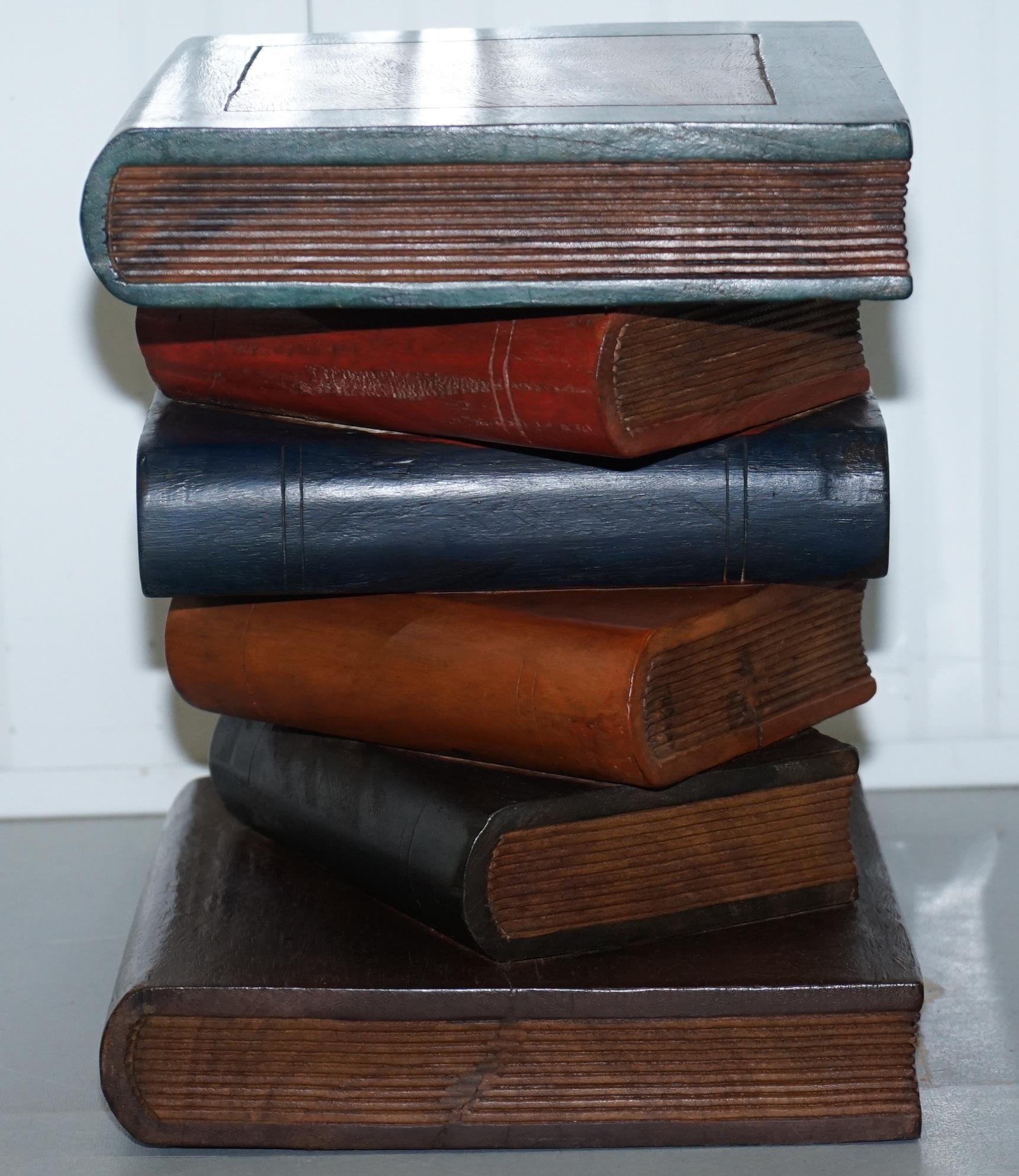 Solid Hand-Carved Wood Scholars Library Stack of Books Side End Lamp Wind Table 3