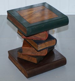 Solid Hand-Carved Wood Scholars Library Stack of Books Side End Lamp Wind Table