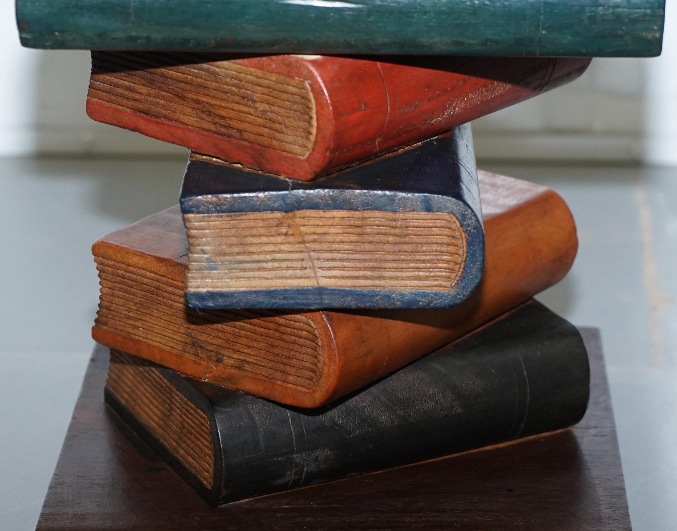 20th Century Solid Hand-Carved Wood Scholars Library Stack of Books Side End Lamp Wind Table