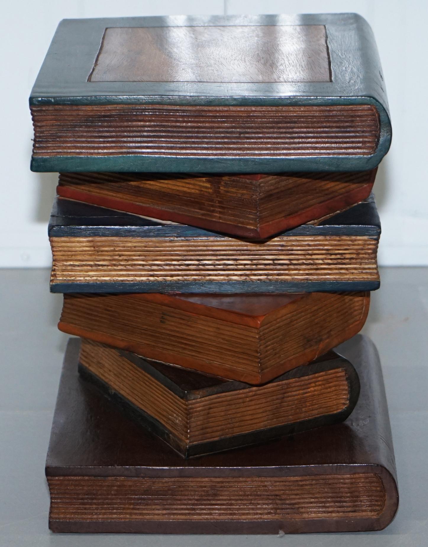 Solid Hand-Carved Wood Scholars Library Stack of Books Side End Lamp Wind Table 1