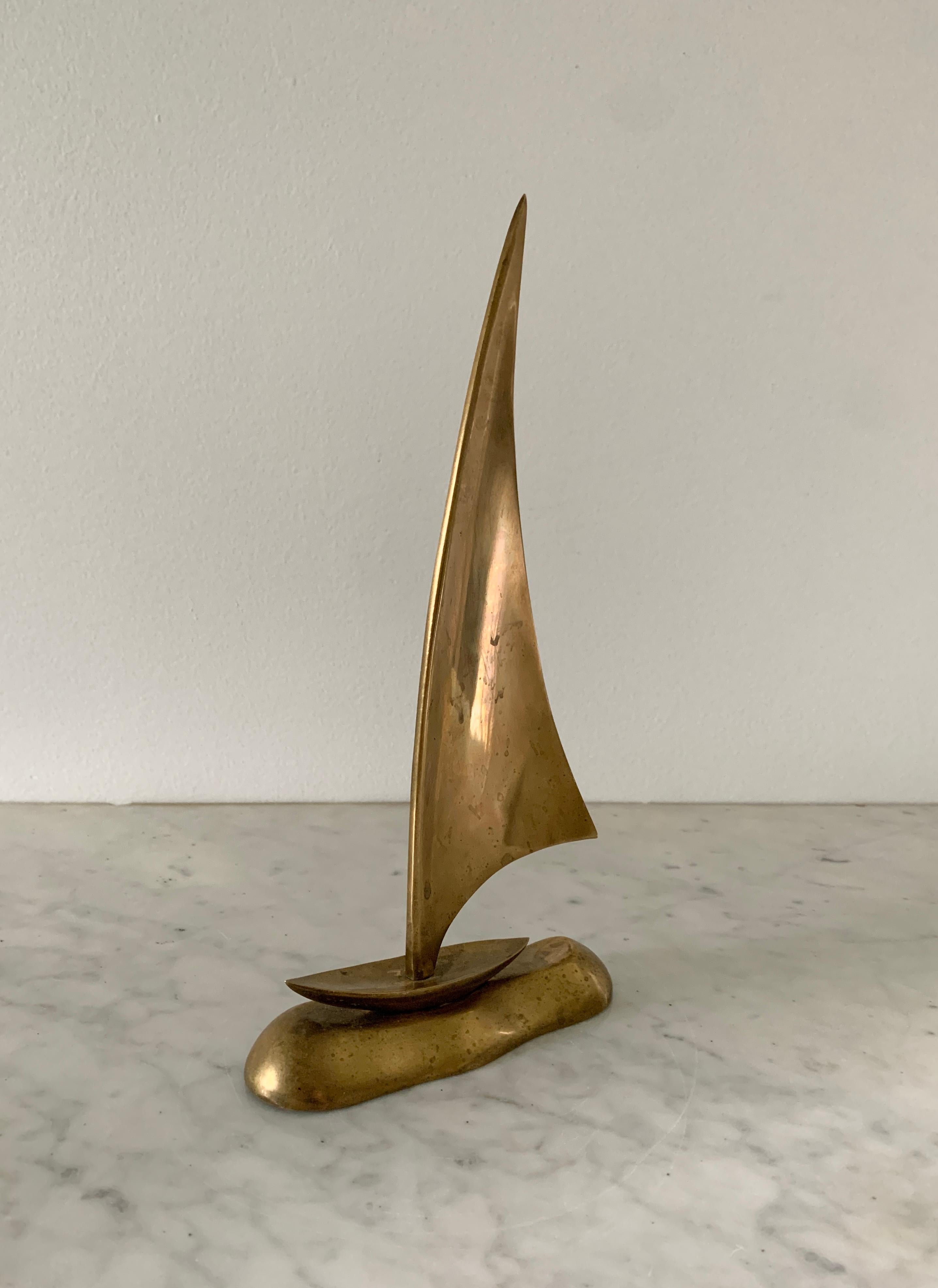 Mid-Century Modern Solid Hand Cast Brass Sailboat