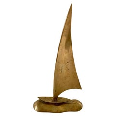 Vintage Solid Hand Cast Brass Sailboat
