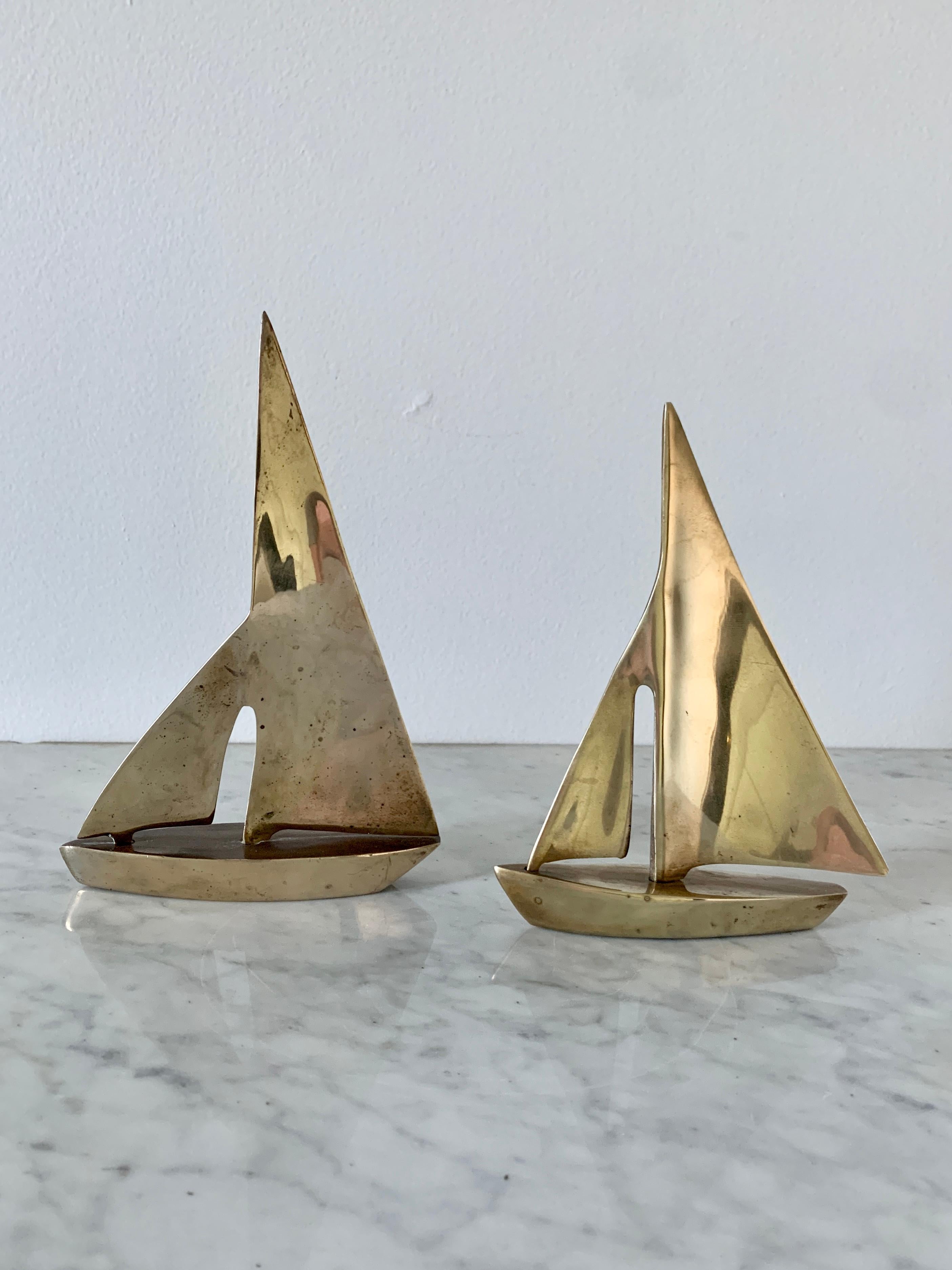 Solid Hand Cast Brass Sailboats, a Pair In Good Condition In Elkhart, IN