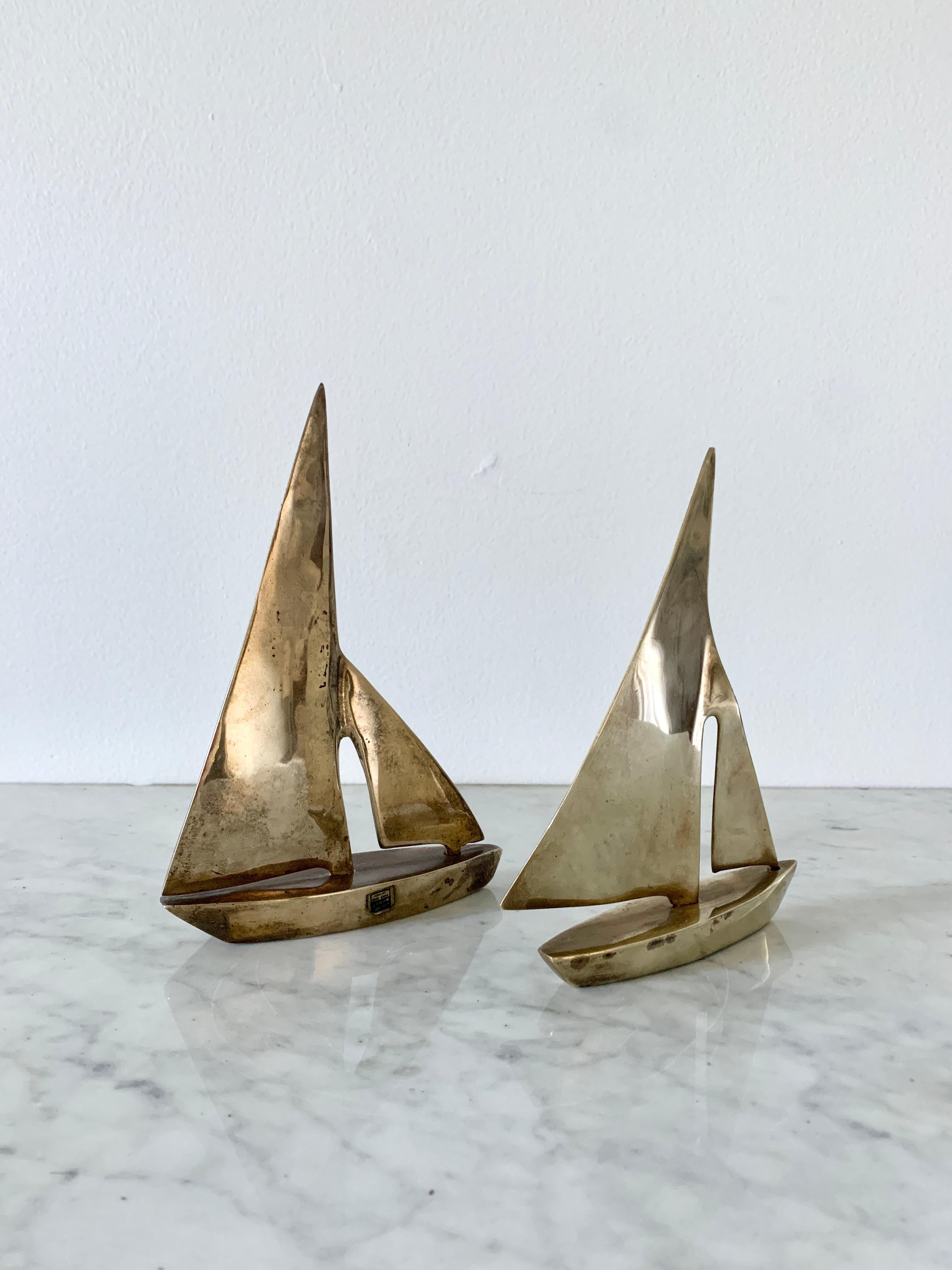 Solid Hand Cast Brass Sailboats, a Pair 2