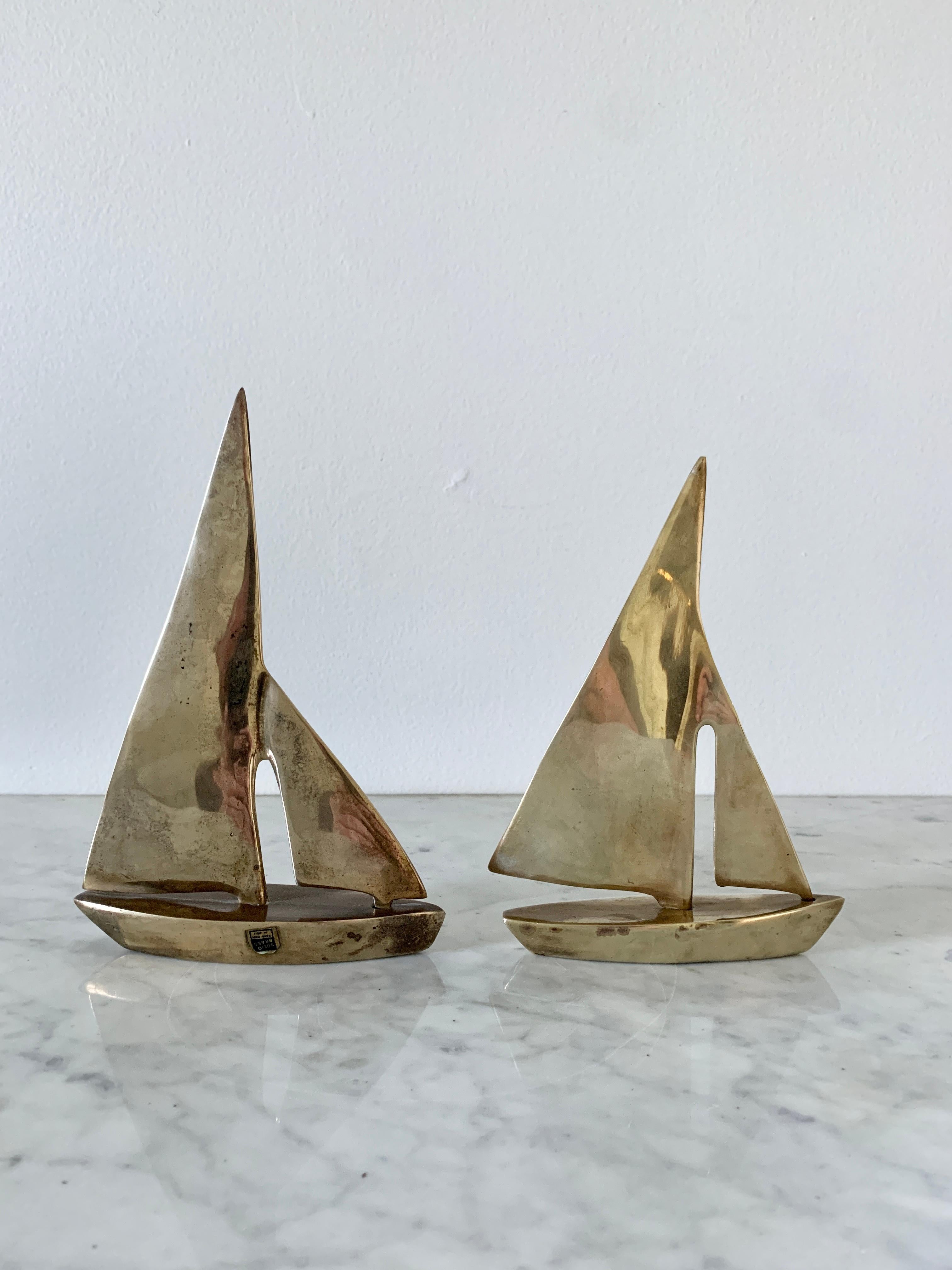 Solid Hand Cast Brass Sailboats, a Pair 3