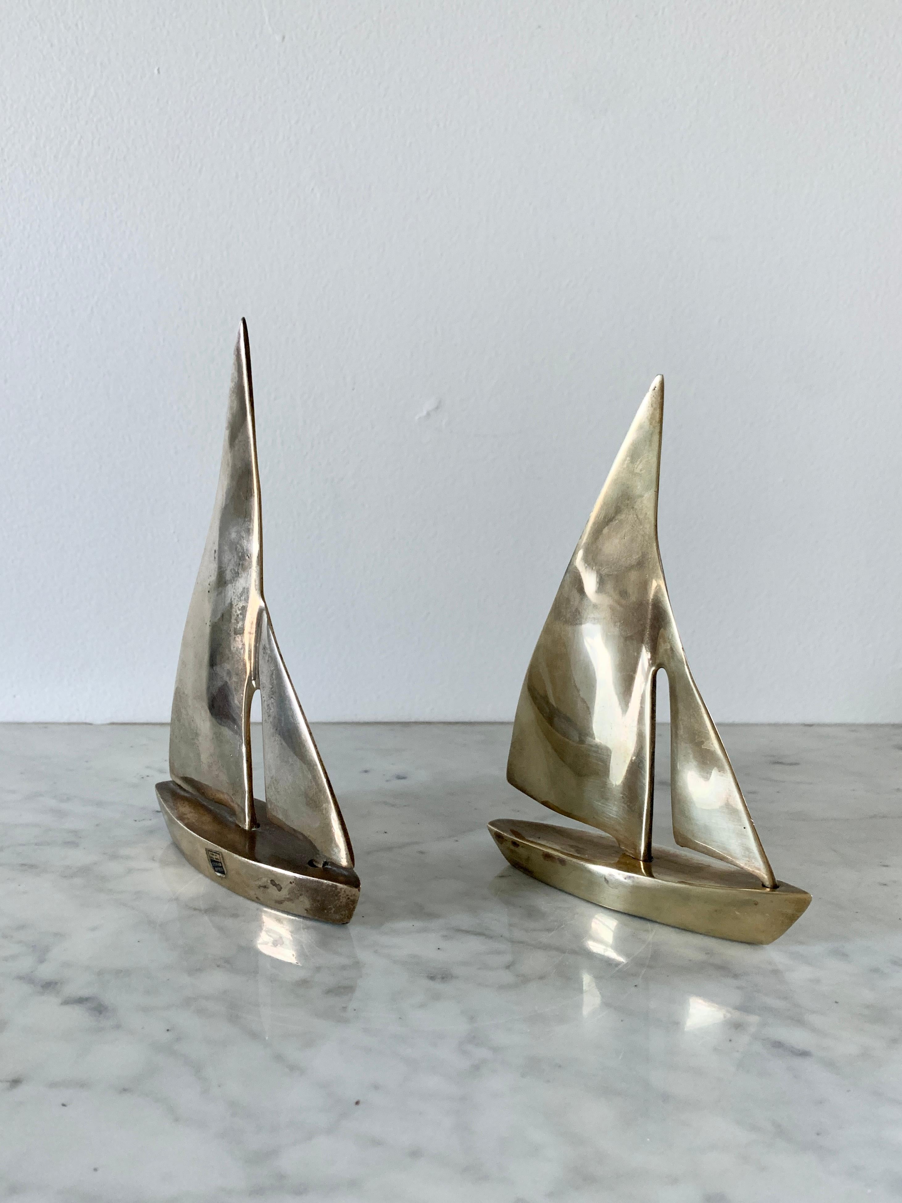 Solid Hand Cast Brass Sailboats, a Pair 4
