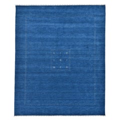 Solid Hand Knotted Area Rug in Blue Wool