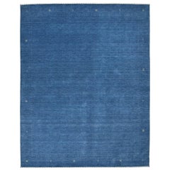 Solid Hand Knotted Area Rug in Blue Wool