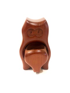 Boîte à bijoux figurative en bois rouge en forme de hibou, fabriquée à la main en massif