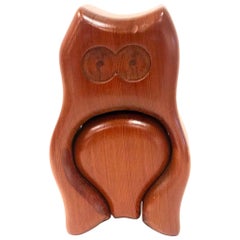Solid Handcrafted Figural Owl Red Wood Jewelry Box