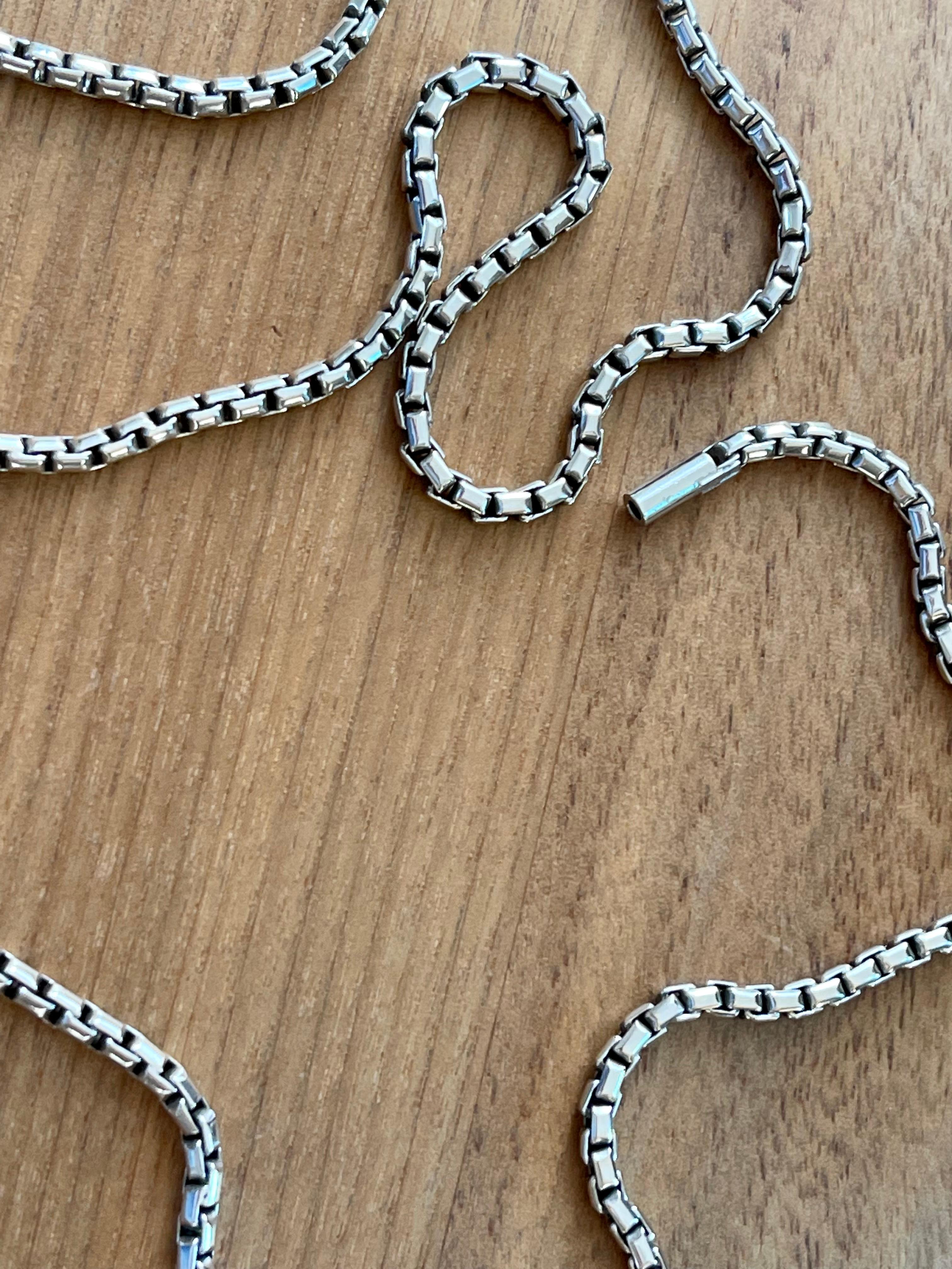 Contemporary Solid Handmade Vintage 18 K White Gold Long Chain For Sale