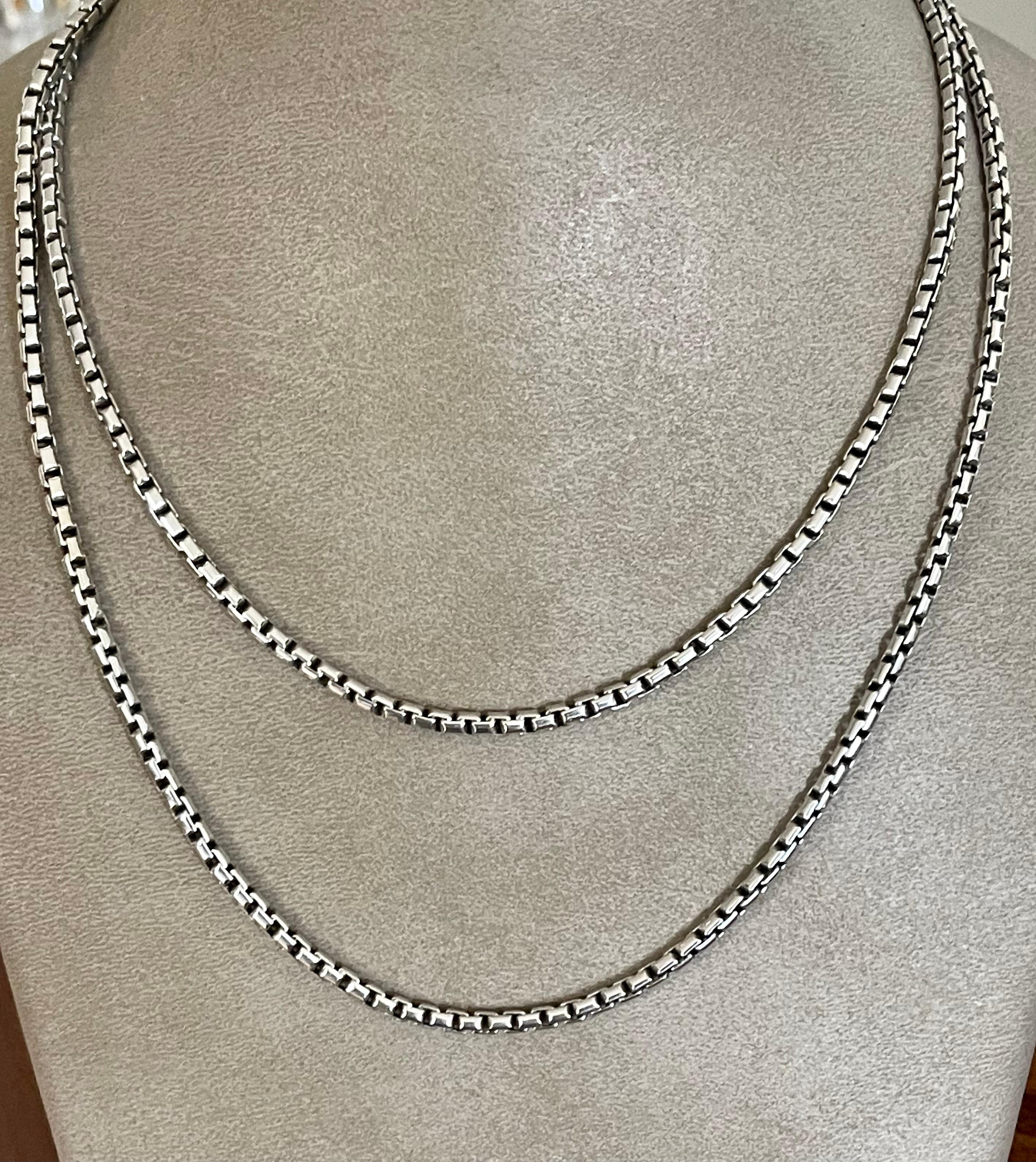 Solid Handmade Vintage 18 K White Gold Long Chain For Sale 2