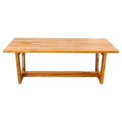 Solid Hardwood Contemporary Trestle Dining Table in a Smooth Natural Teak Finish