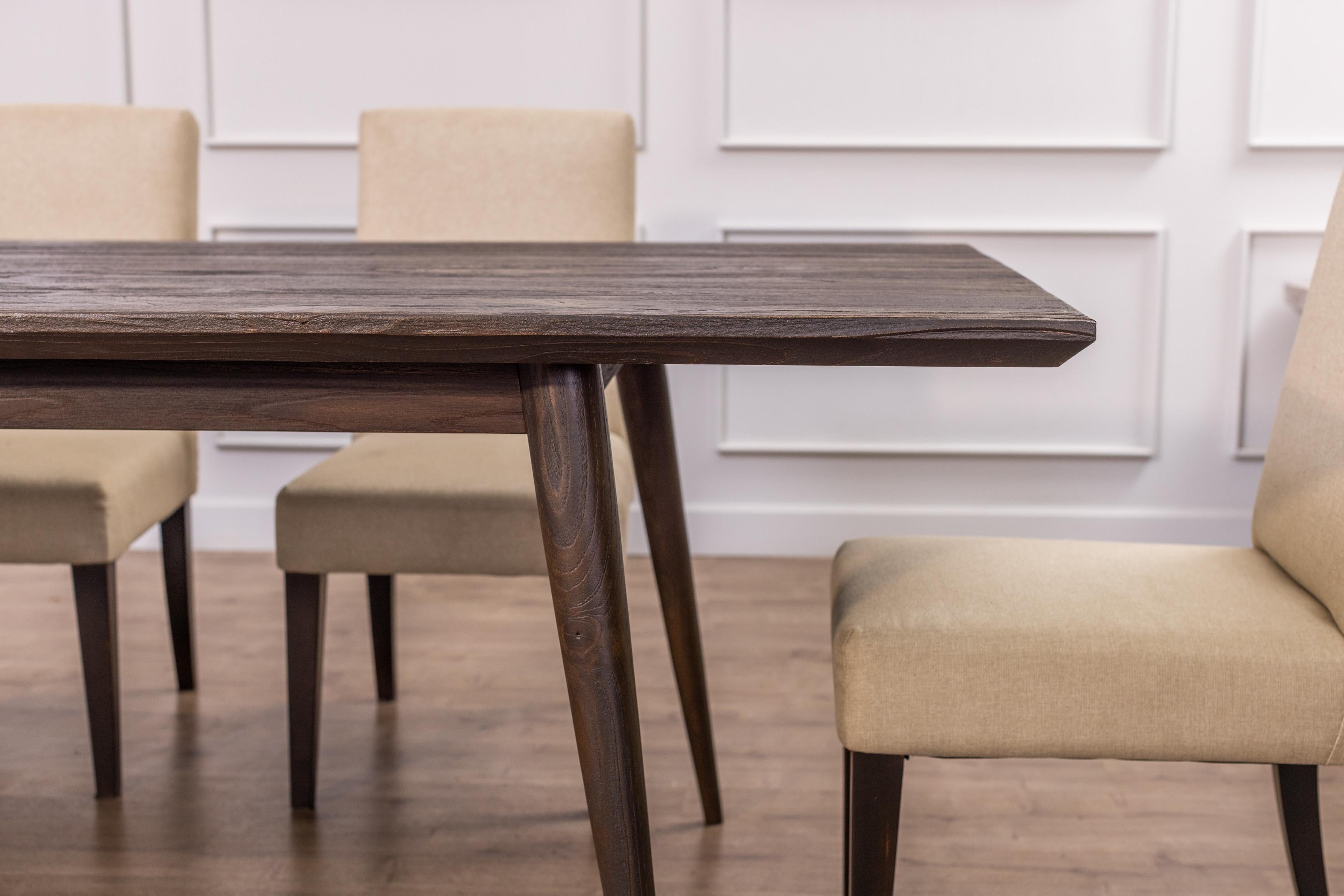 Mid-Century Modern Solid Hardwood Hand Crafted Dining Table in Sandblasted Cocoa Teak For Sale