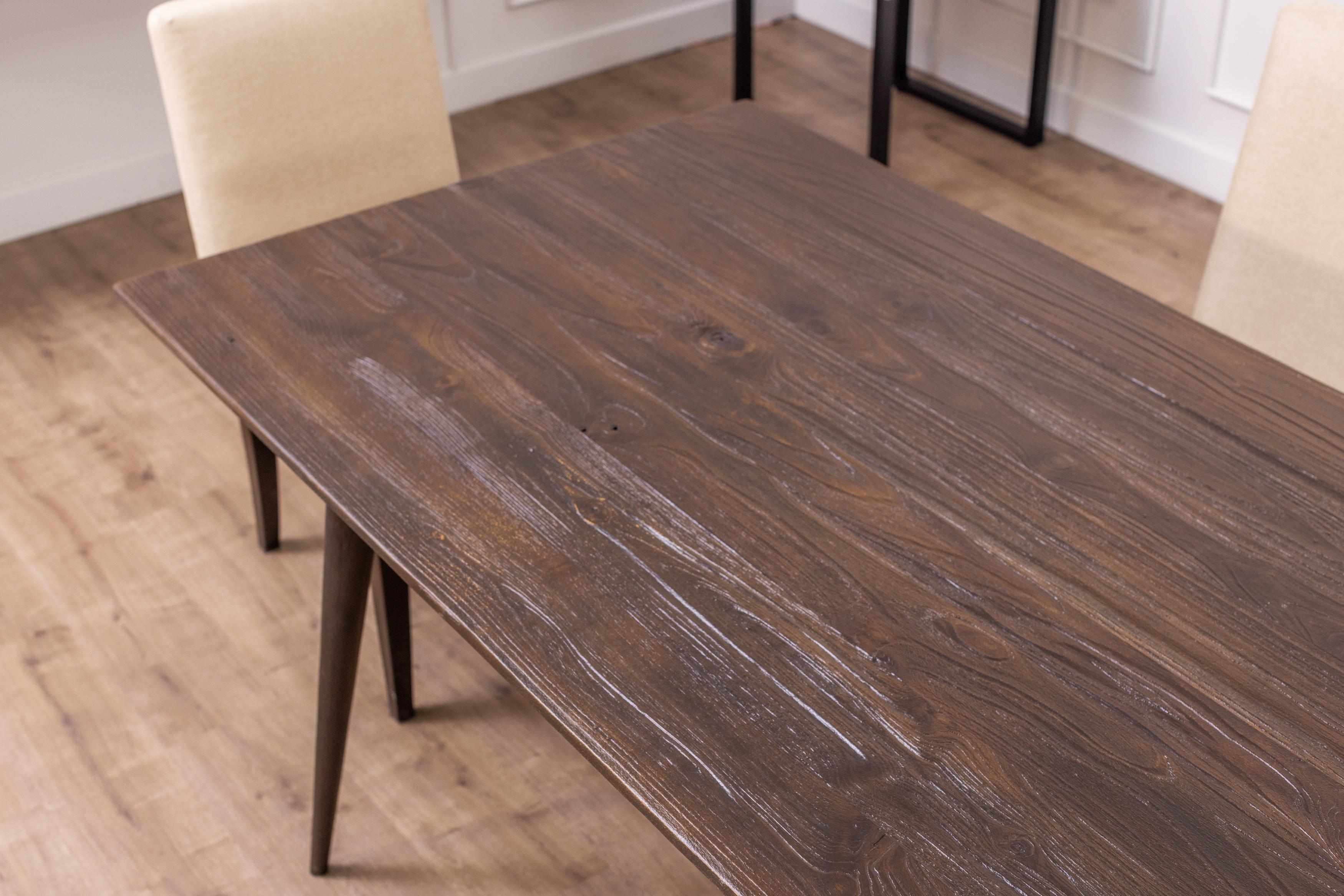 Hand-Crafted Solid Hardwood Hand Crafted Dining Table in Sandblasted Cocoa Teak For Sale