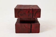 Solid Hardwood Sculptural Stool / Side Table, Deep Red Finish by Logniture