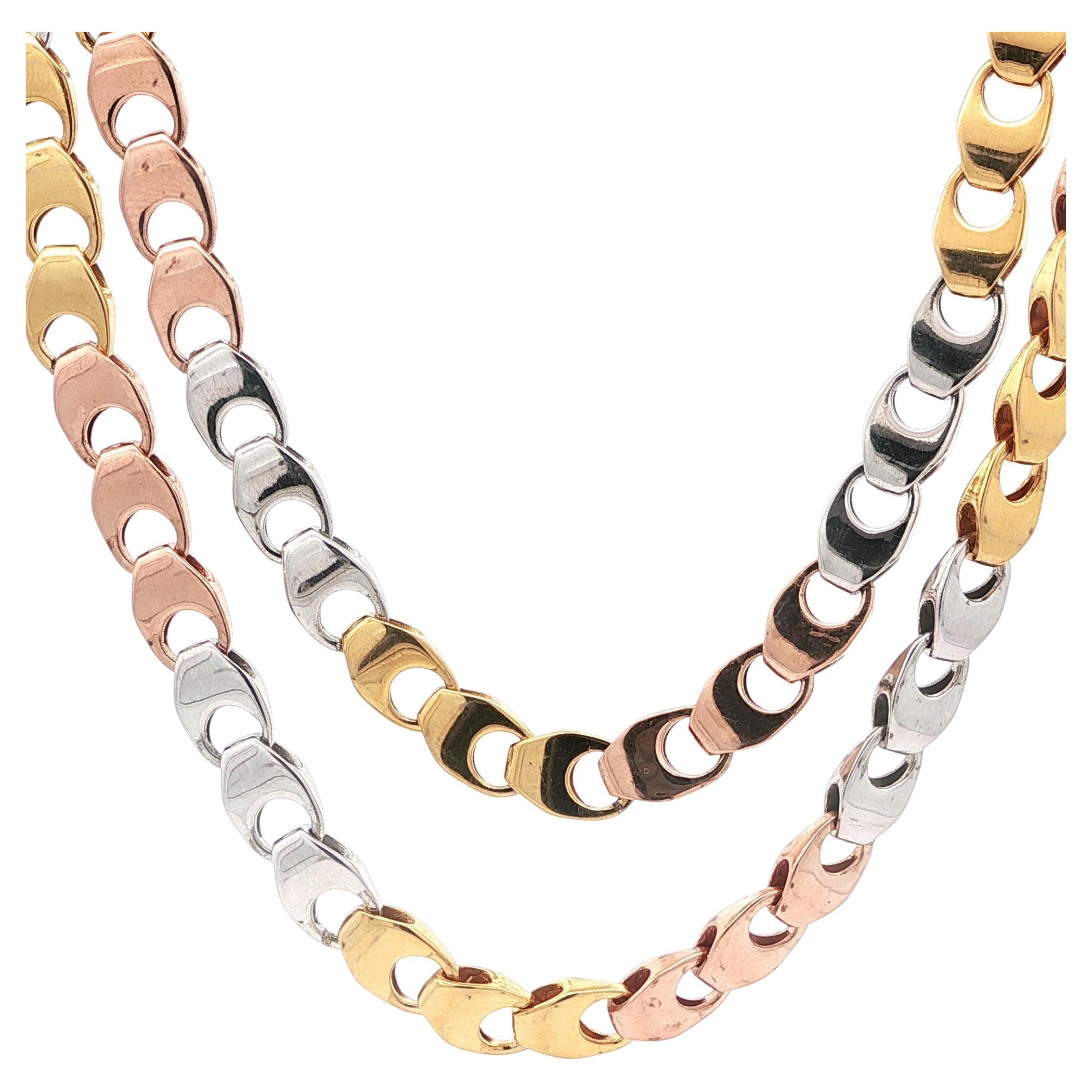 Collar de cadena de eslabones de fantasía de oro macizo tricolor de 14 quilates y acabado pulido de 24 pulgadas en venta