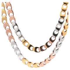Collar de cadena de eslabones de fantasía de oro macizo tricolor de 14 quilates y acabado pulido de 24 pulgadas