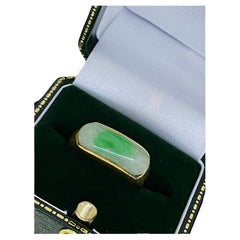 Solid & Heavy 24K Yellow Gold Jadeite Saddle Mens' Band Ring. Oriental Hallmark.