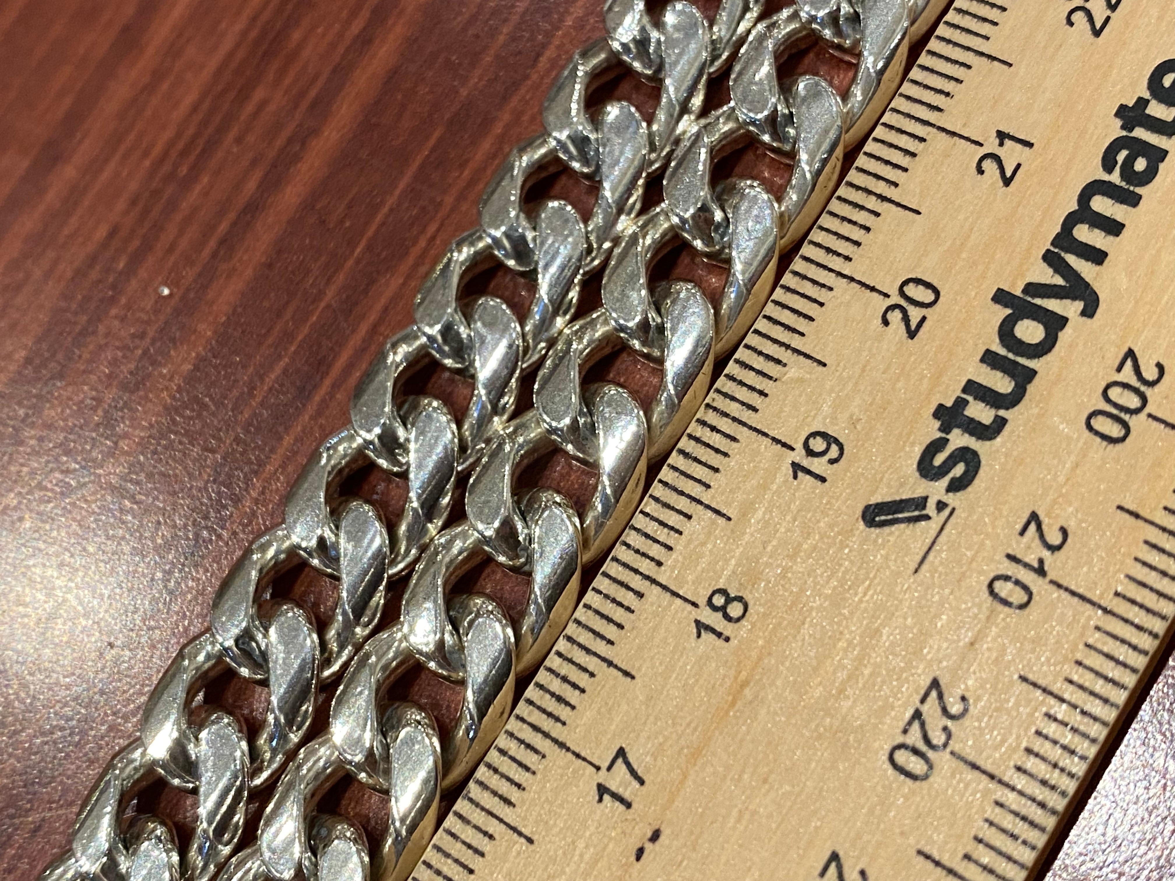 Solid & Heavy 925 Sterling Silver Curb Link Mens' Chain Necklace, 123gr. 64.5cm. For Sale 7