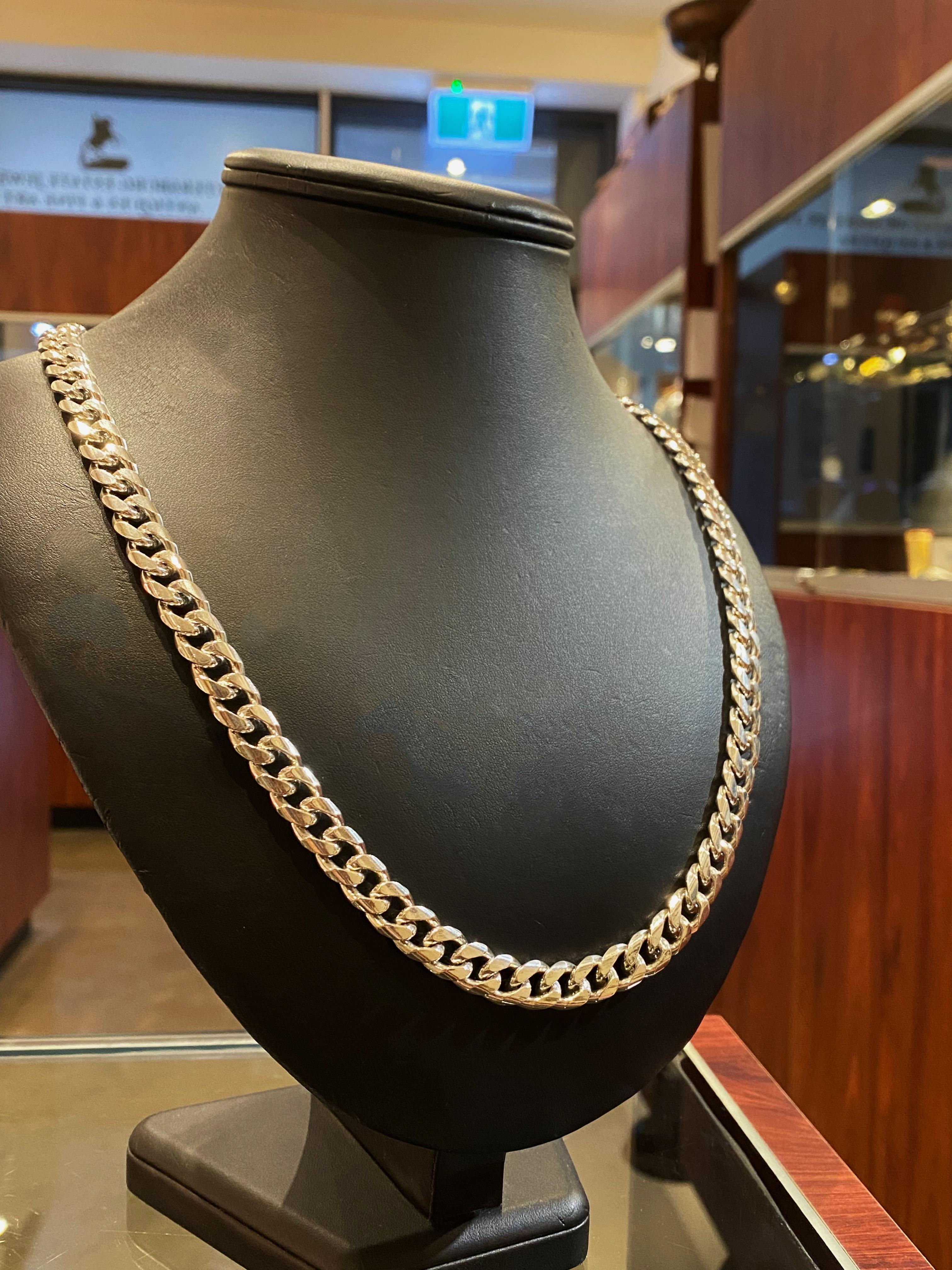 Men's Solid & Heavy 925 Sterling Silver Curb Link Mens' Chain Necklace, 123gr. 64.5cm. For Sale