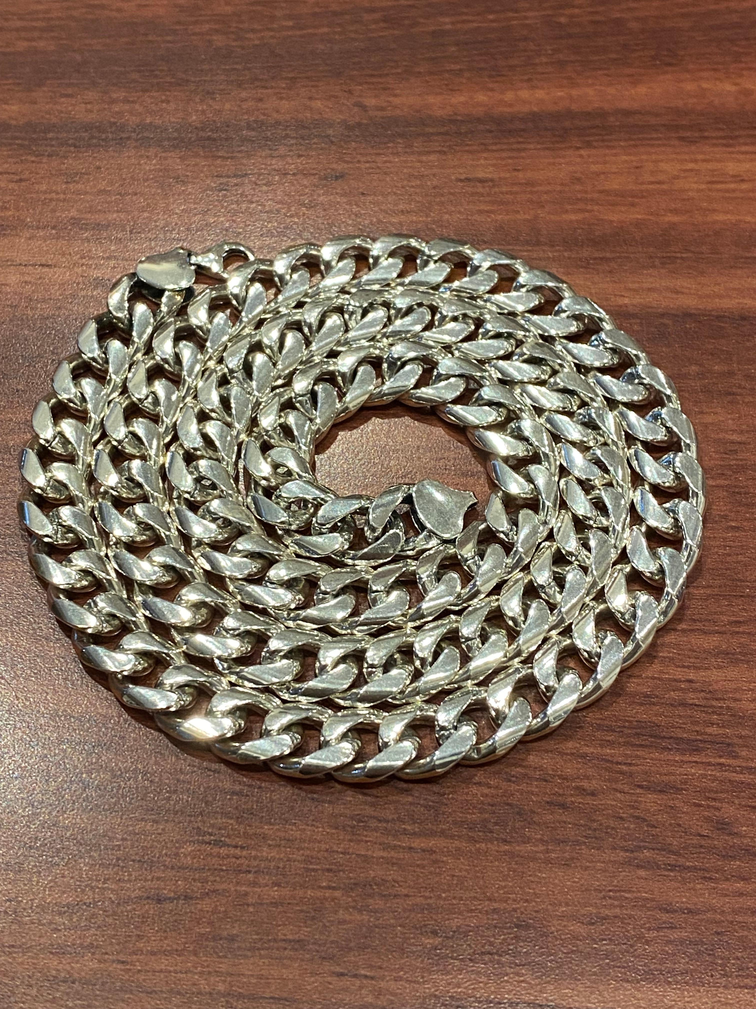 Solid & Heavy 925 Sterling Silver Curb Link Mens' Chain Necklace, 123gr. 64.5cm. For Sale 5