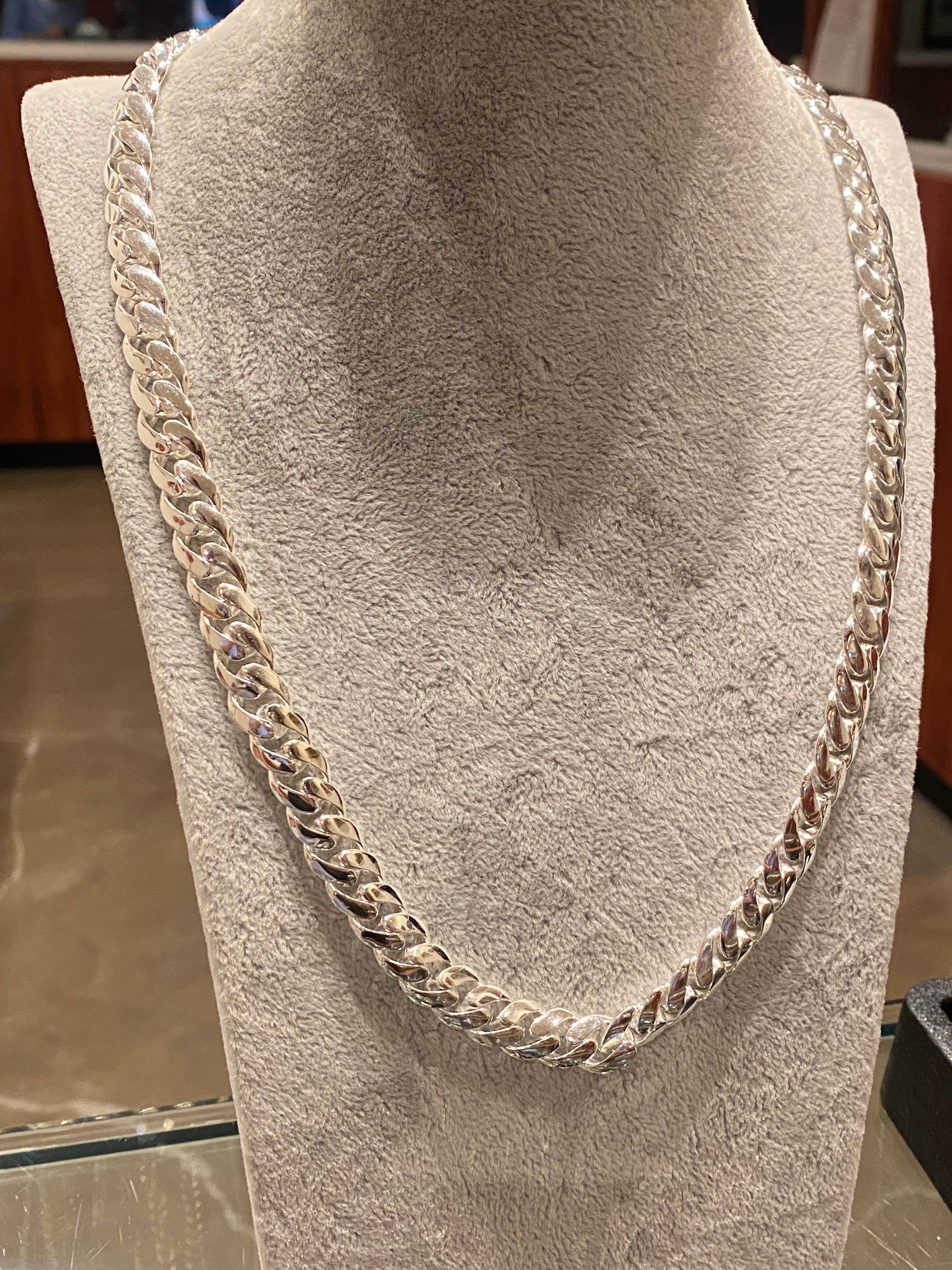 Collana a catena da uomo in argento 925 massiccio e pesante, 126 gr, 58,5 cm. in vendita 2
