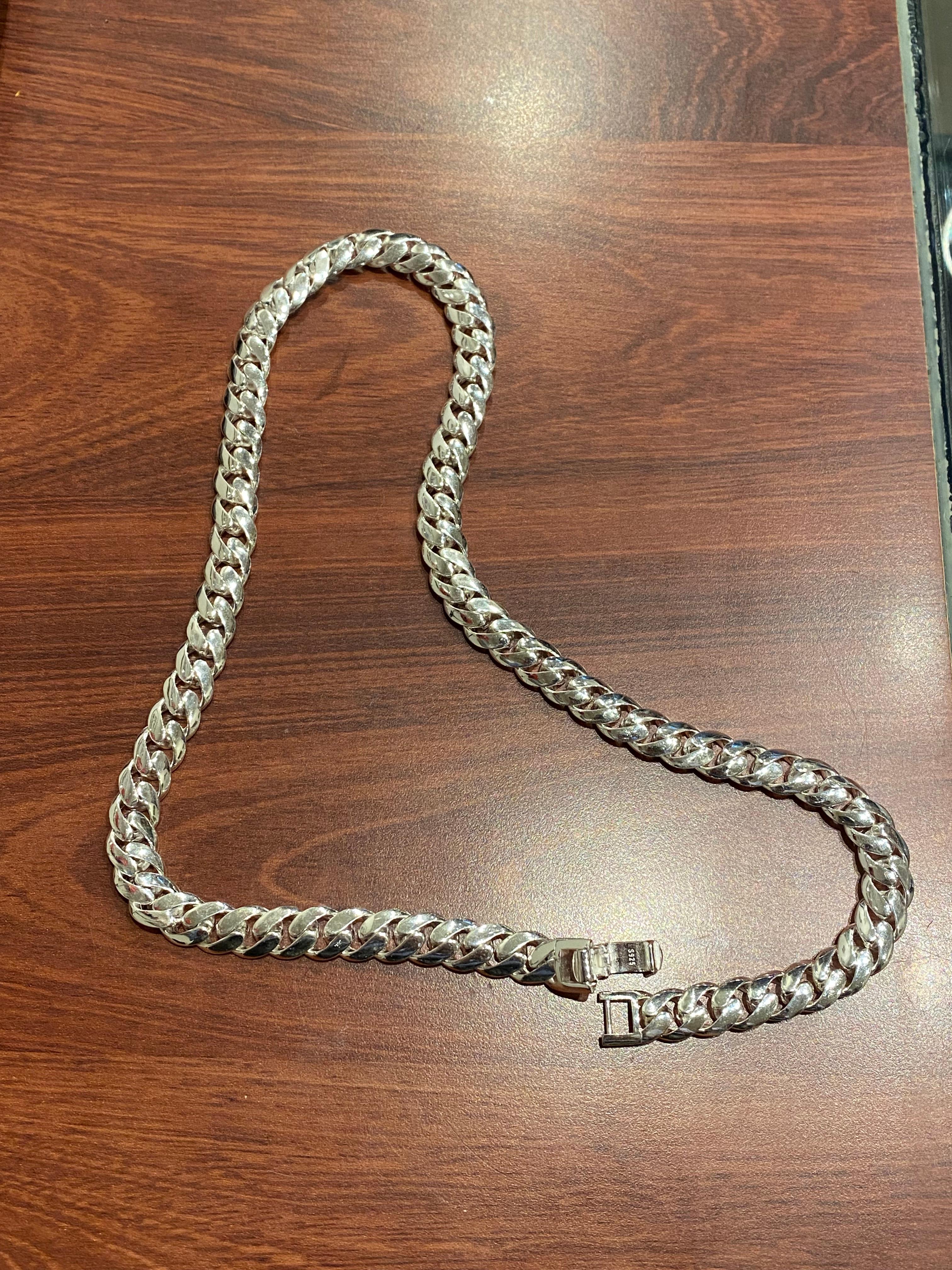 Collana a catena da uomo in argento 925 massiccio e pesante, 130 gr, 58,5 cm. in vendita 2