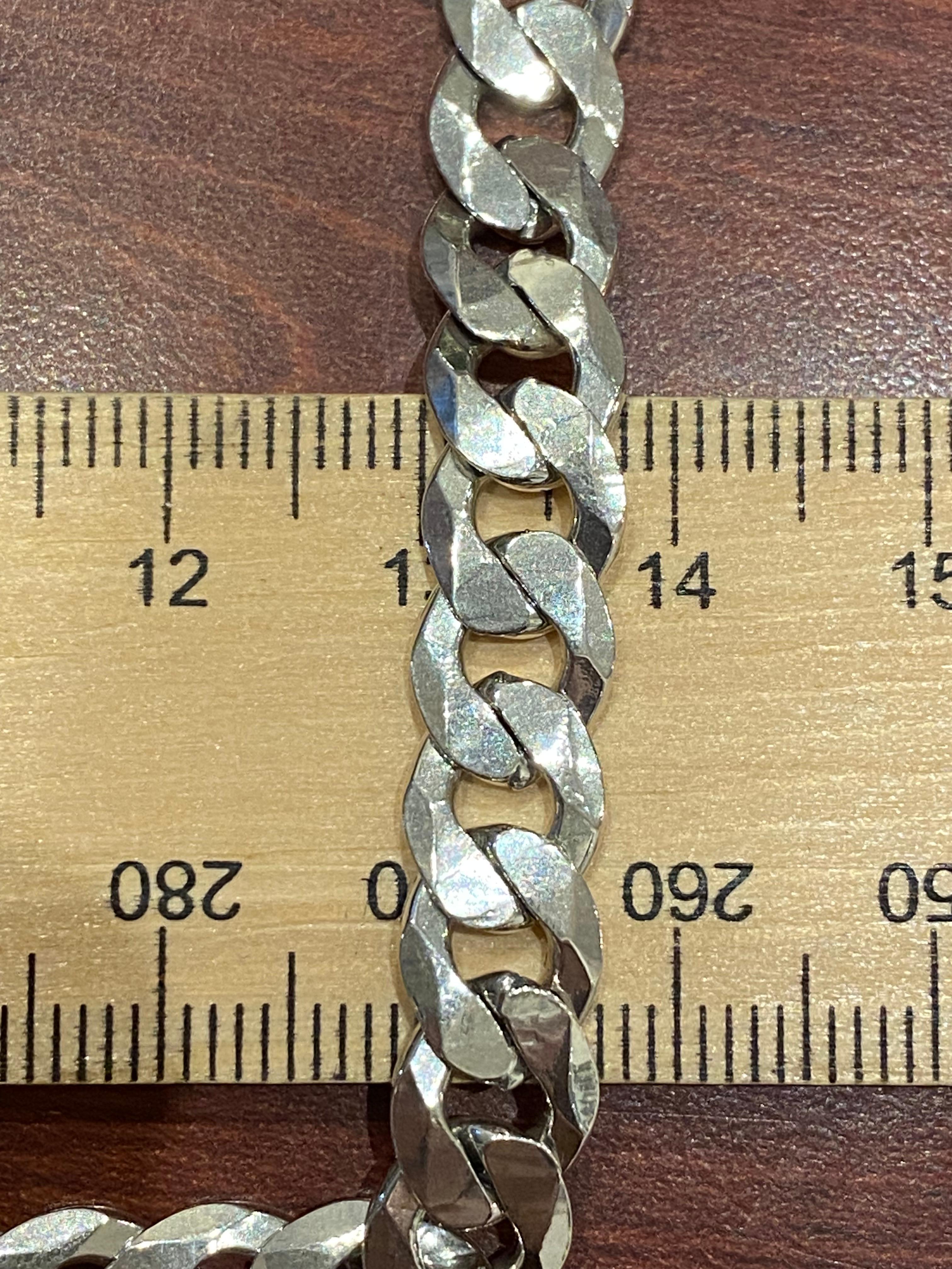 Solid & Heavy 925 Sterling Silver Curb Link Mens' Chain Necklace, 48.2gr, 59.5cm For Sale 1