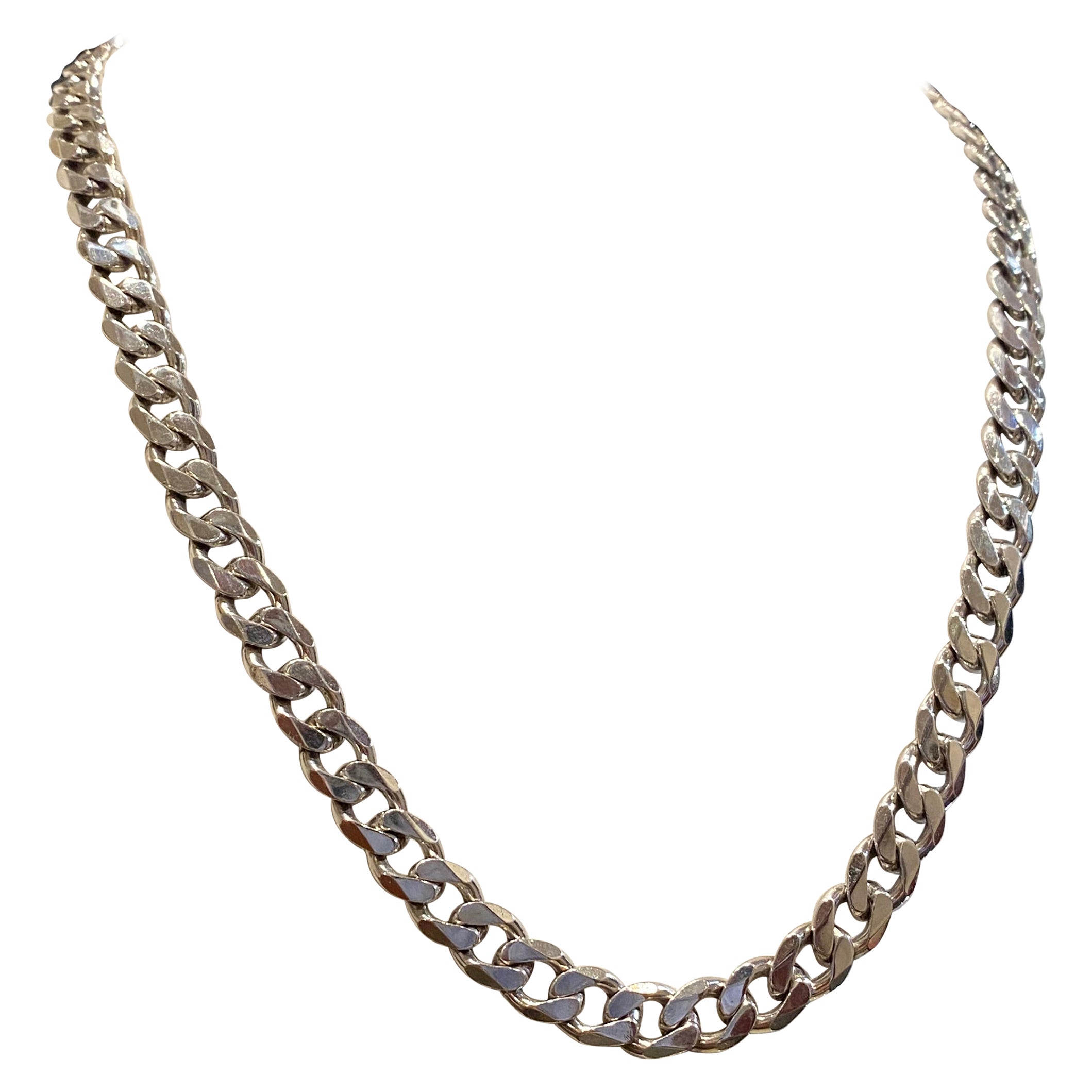 Solid & Heavy 925 Sterling Silver Curb Link Mens' Chain Necklace, 78.2gr 55.5cm. For Sale
