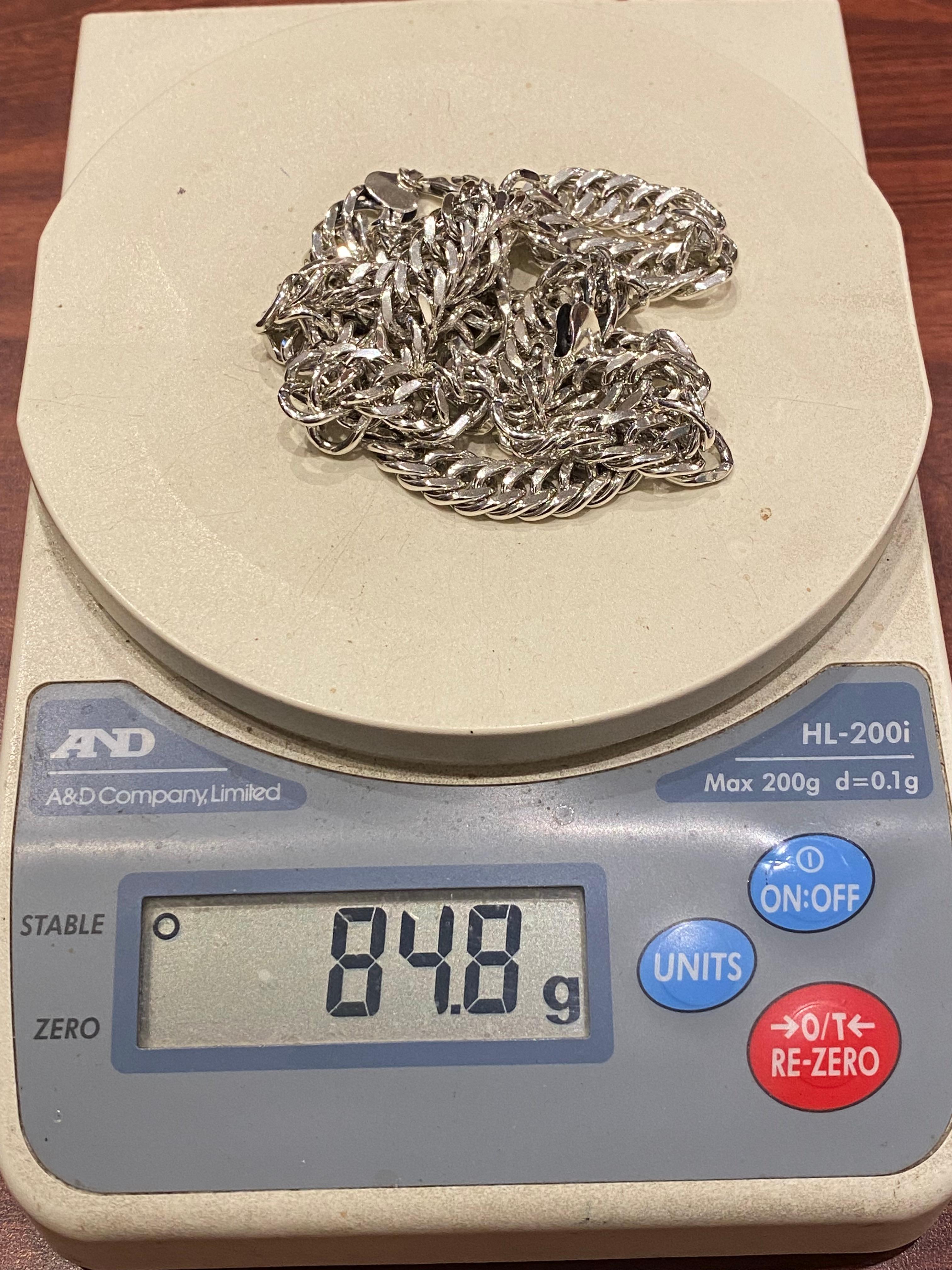 Solid & Heavy 925 Sterling Silver Curb Link Mens' Chain Necklace, 85gr., 60cm. In Excellent Condition For Sale In MELBOURNE, AU