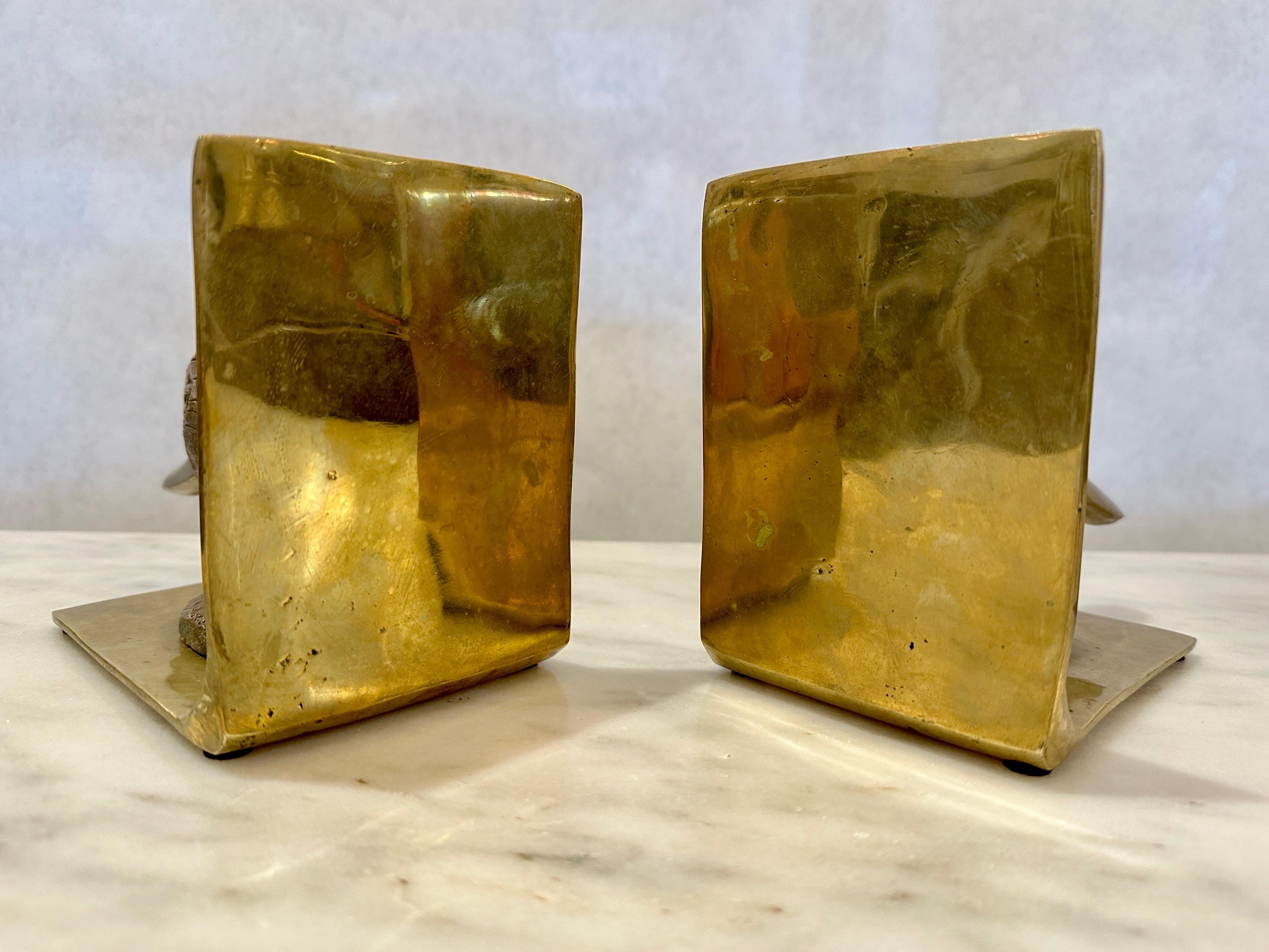 American Solid Heavy Brass Vintage Mallard Bookends For Sale