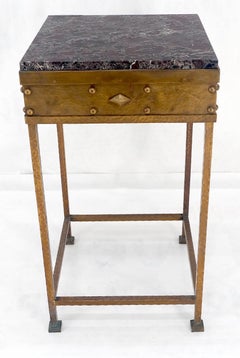 Solid Heavy Forged Copper Marble Top 18" Square Stand Lamp Table Pedestal MINT!