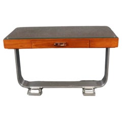Bureau à tige lourde en U de style Art Déco français avec dessus en cuir style Ruhlman