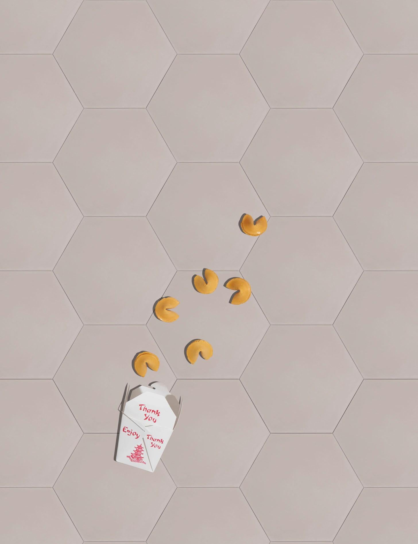 Available in our full palette in both cement and ceramic tile, these solid-shade hexagonal tiles can stand alone or mix with other colors to create a multicolor surface. They can also be coordinated with our Moon Phase tiles for a calming mix of