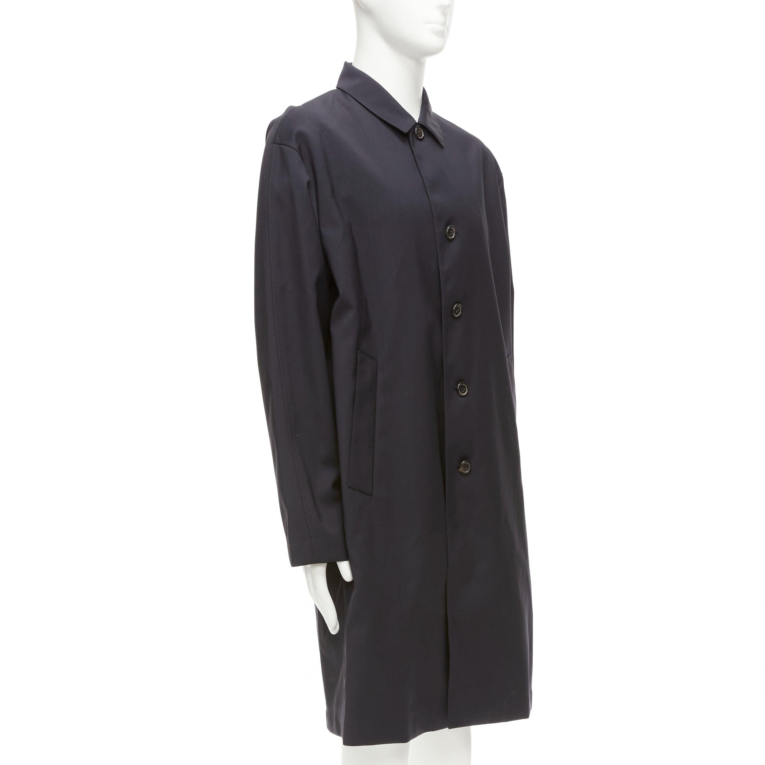 SOLID HOMME nero 100% lana fodera nastrata cappotto antipioggia longline minimal IT48 M In condizioni ottime in vendita a Hong Kong, NT
