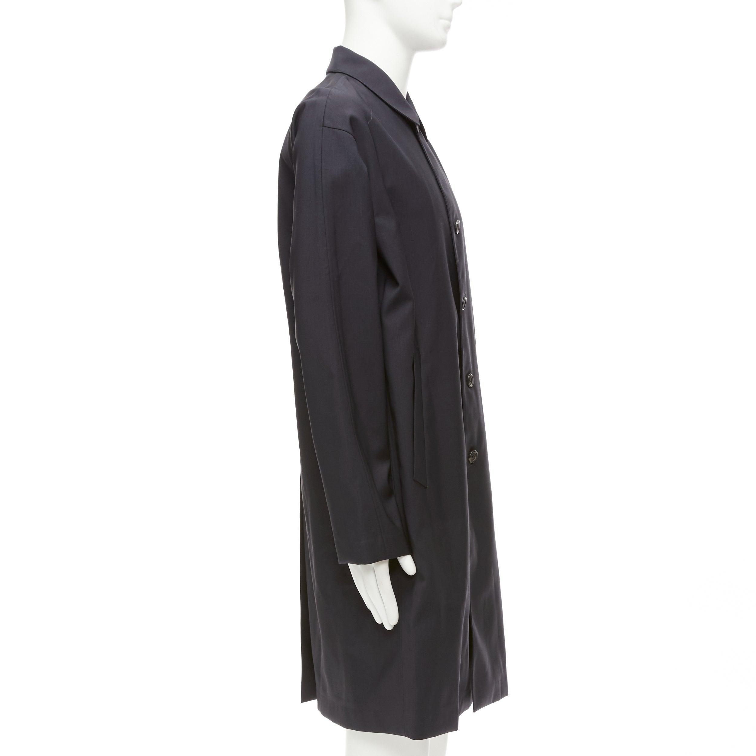 SOLID HOMME black 100% wool taped lining longline minimal rain coat IT48 M For Sale 1