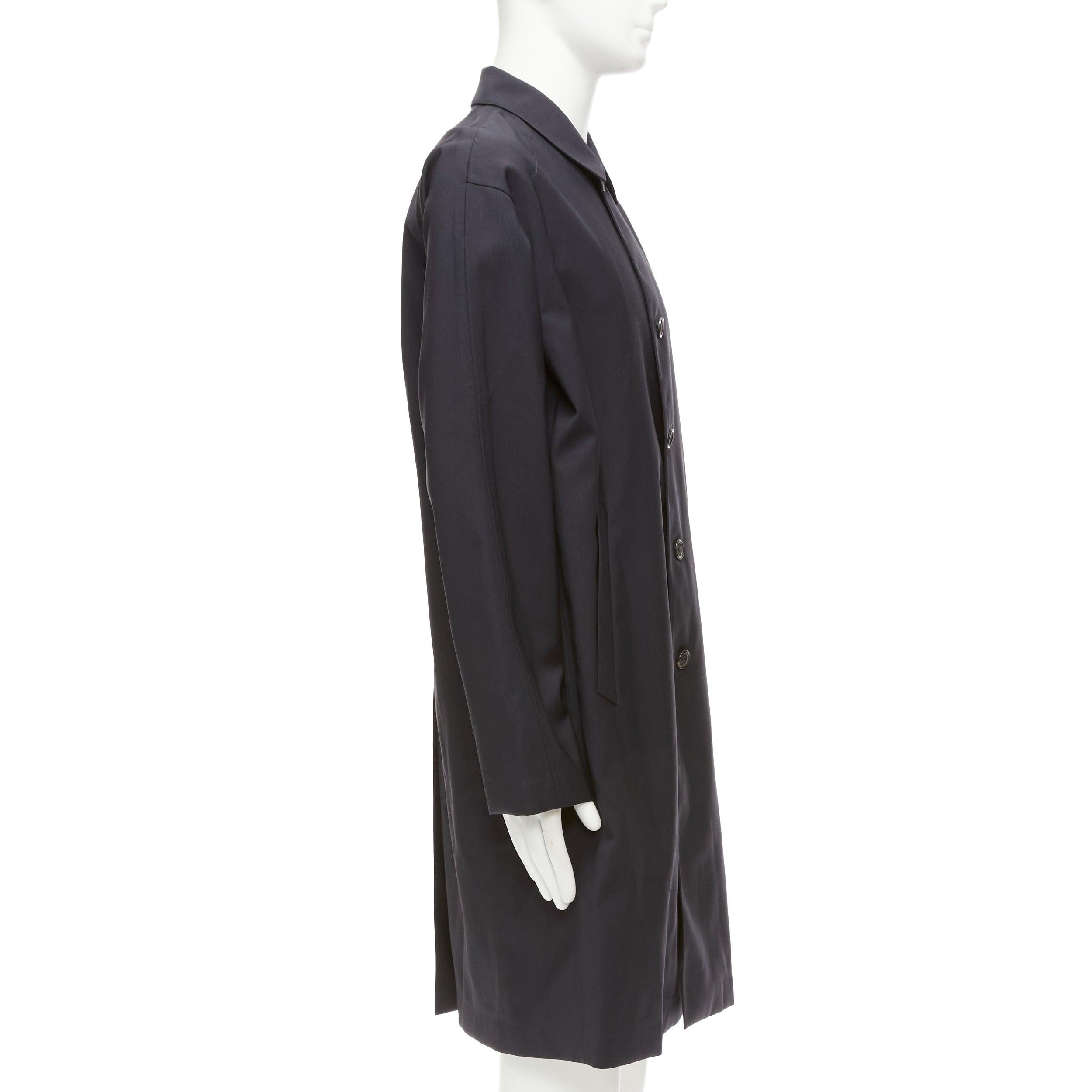Uomo SOLID HOMME nero 100% lana fodera nastrata cappotto antipioggia longline minimal IT48 M in vendita