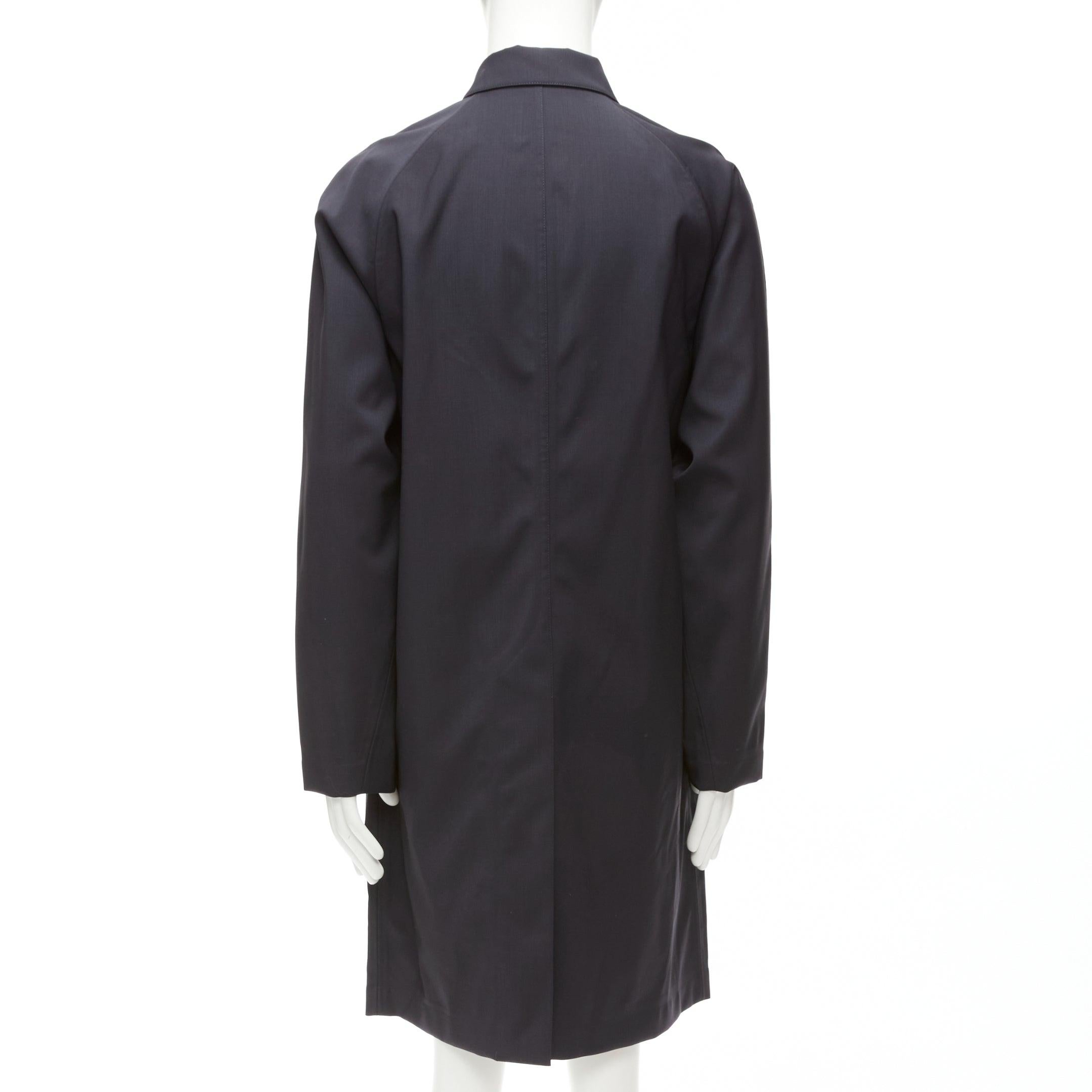 SOLID HOMME nero 100% lana fodera nastrata cappotto antipioggia longline minimal IT48 M in vendita 1