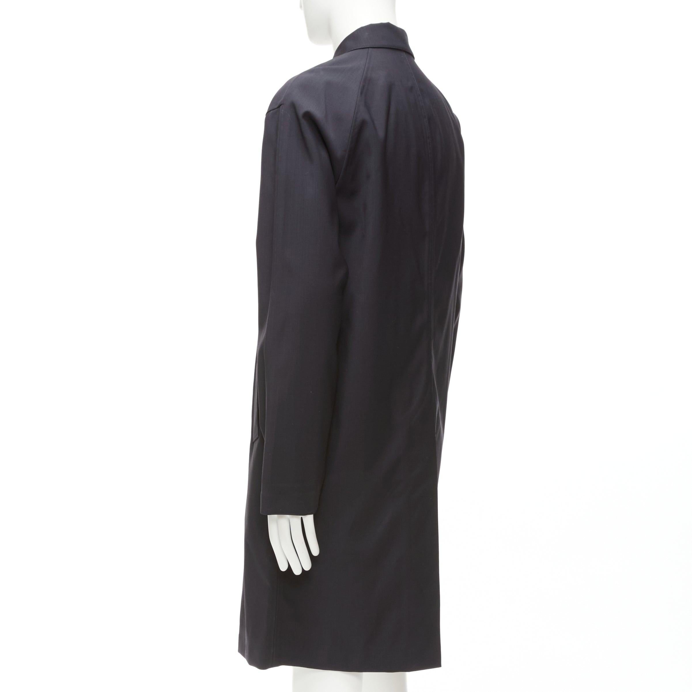SOLID HOMME nero 100% lana fodera nastrata cappotto antipioggia longline minimal IT48 M in vendita 2